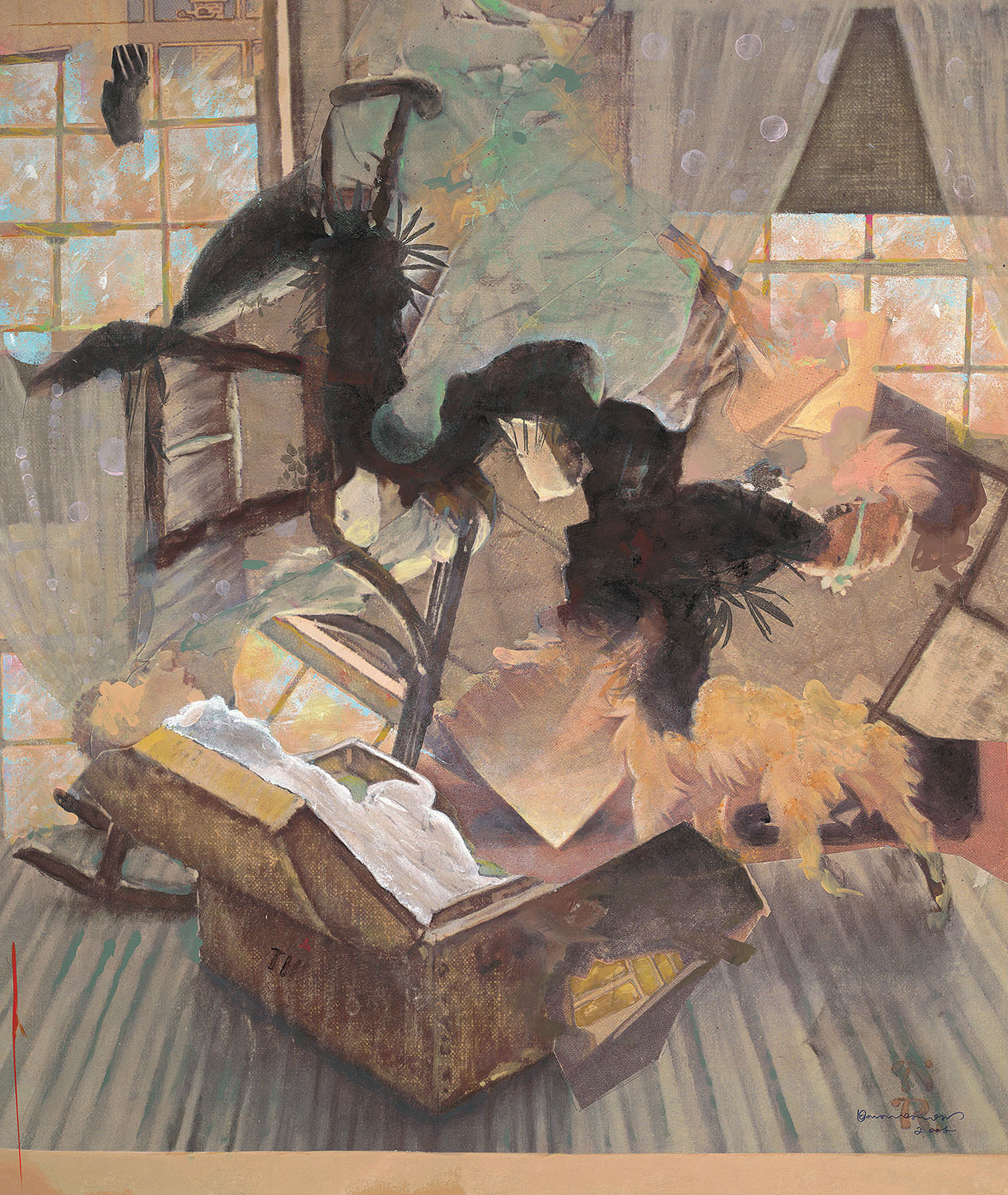 Trunk Show, 2009, Original acrylic on canvas with printed background, 56 ½ x 38 ¾ in.