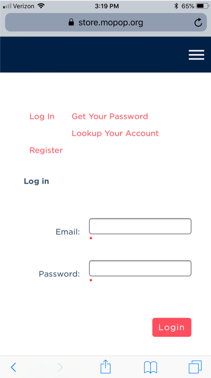 Mis-aligned form labels and links present on the mobile login screen.
