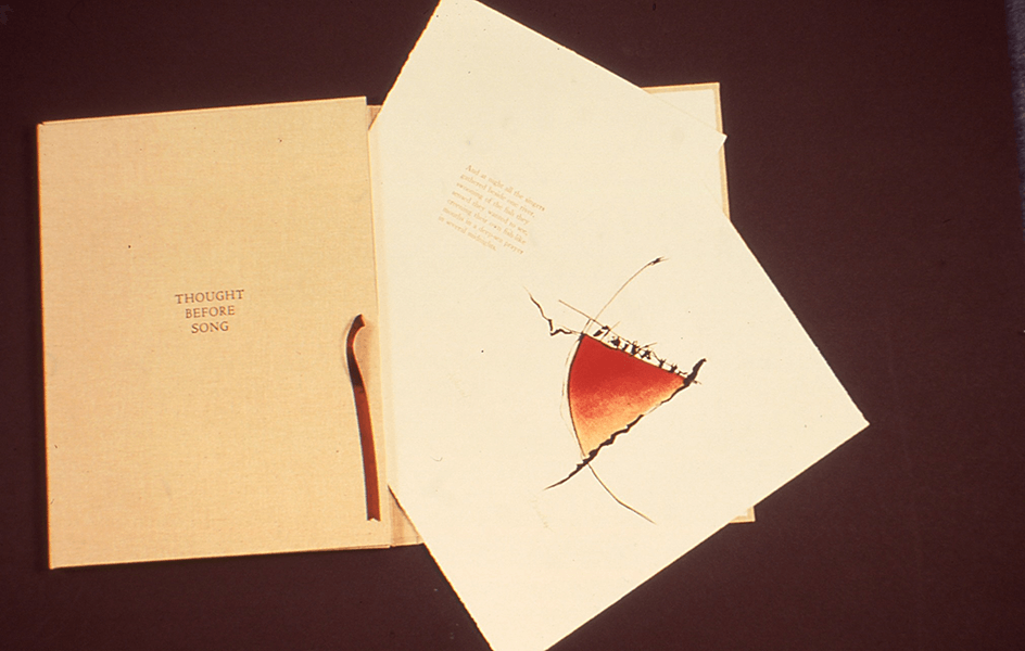 Thought Before Song — Page 4 43 x 32 cm Lithograph, text (1994)