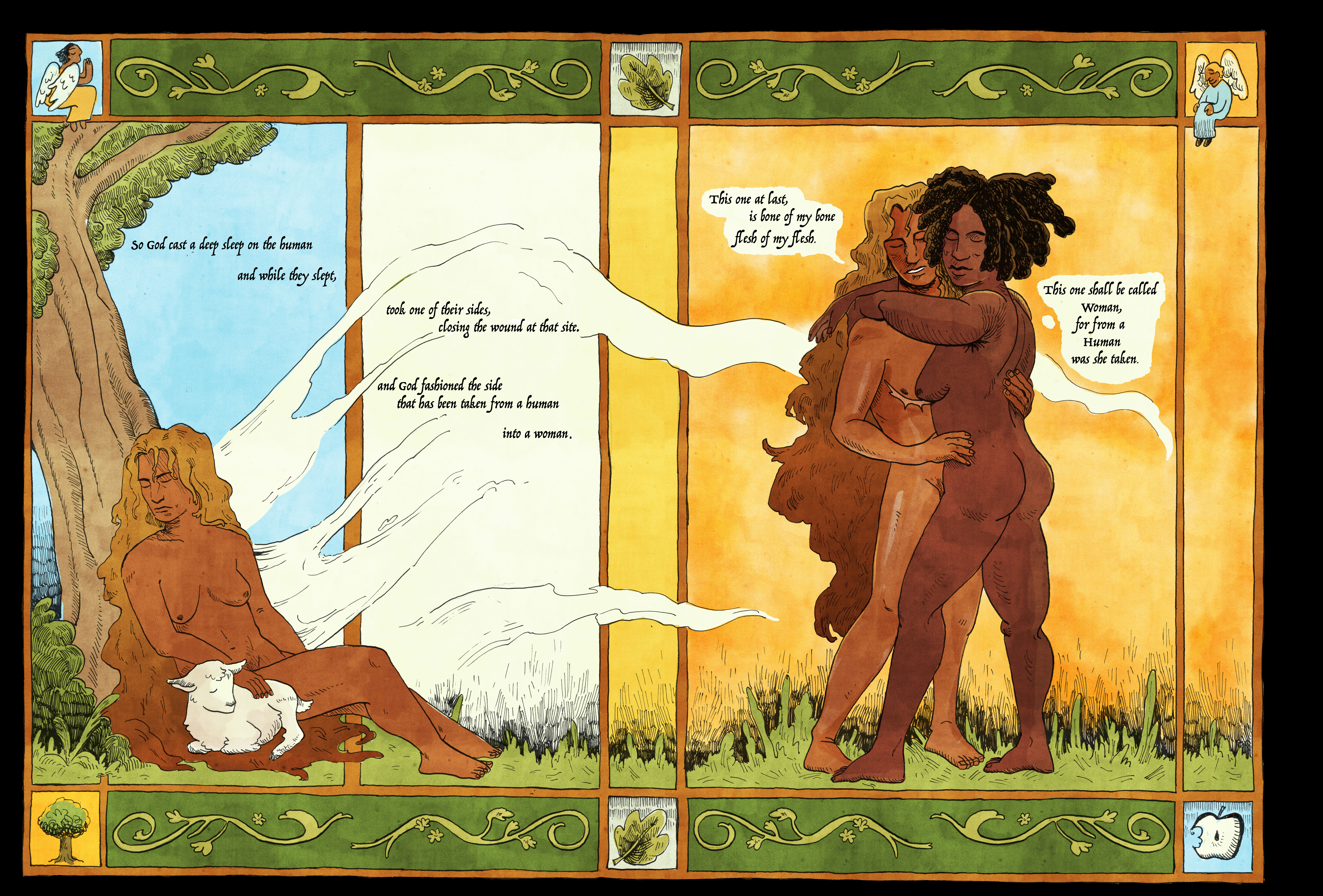 Alvi Slocumb, Adam & Eve 4&6, Ink and Digital Color, 25”x17”