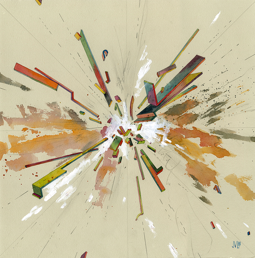 Collider IIWatercolor, acrylic, and graphite on paper, 14x14"2013