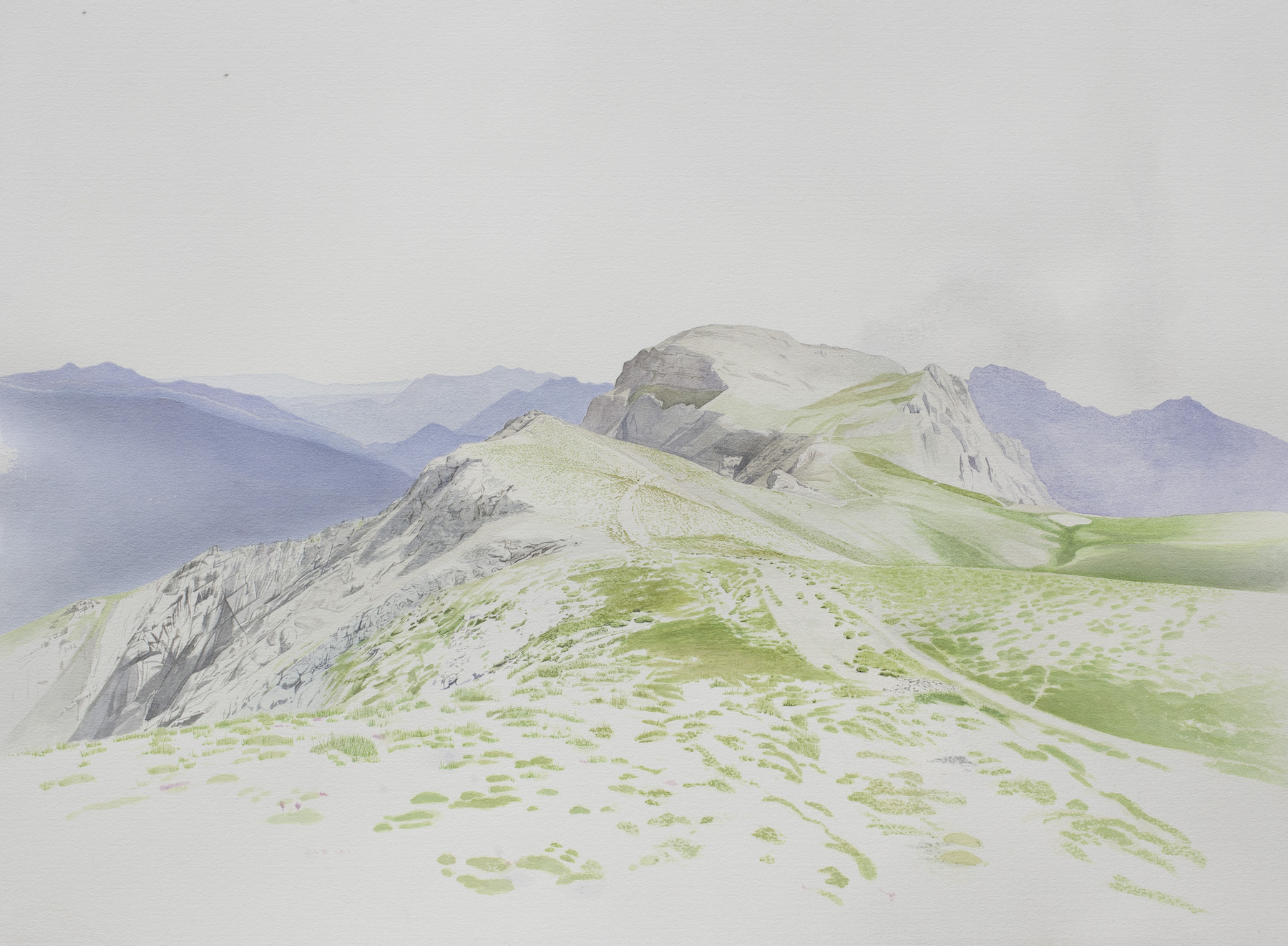 Chemin de cr&ecirc;te: sommet du Lausson (Mercantour) (aquarelle, 56x76cm, &eacute;t&eacute; 2025)