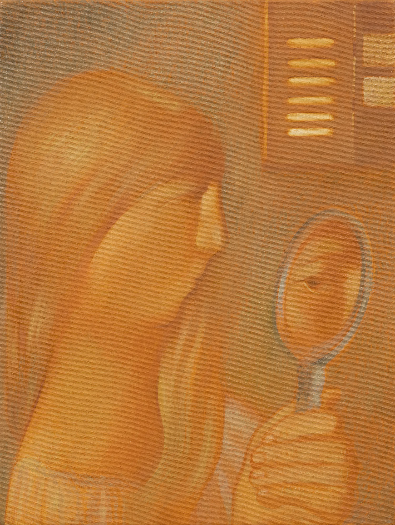 "Menina e espelho", 2020, óleo sobre tela