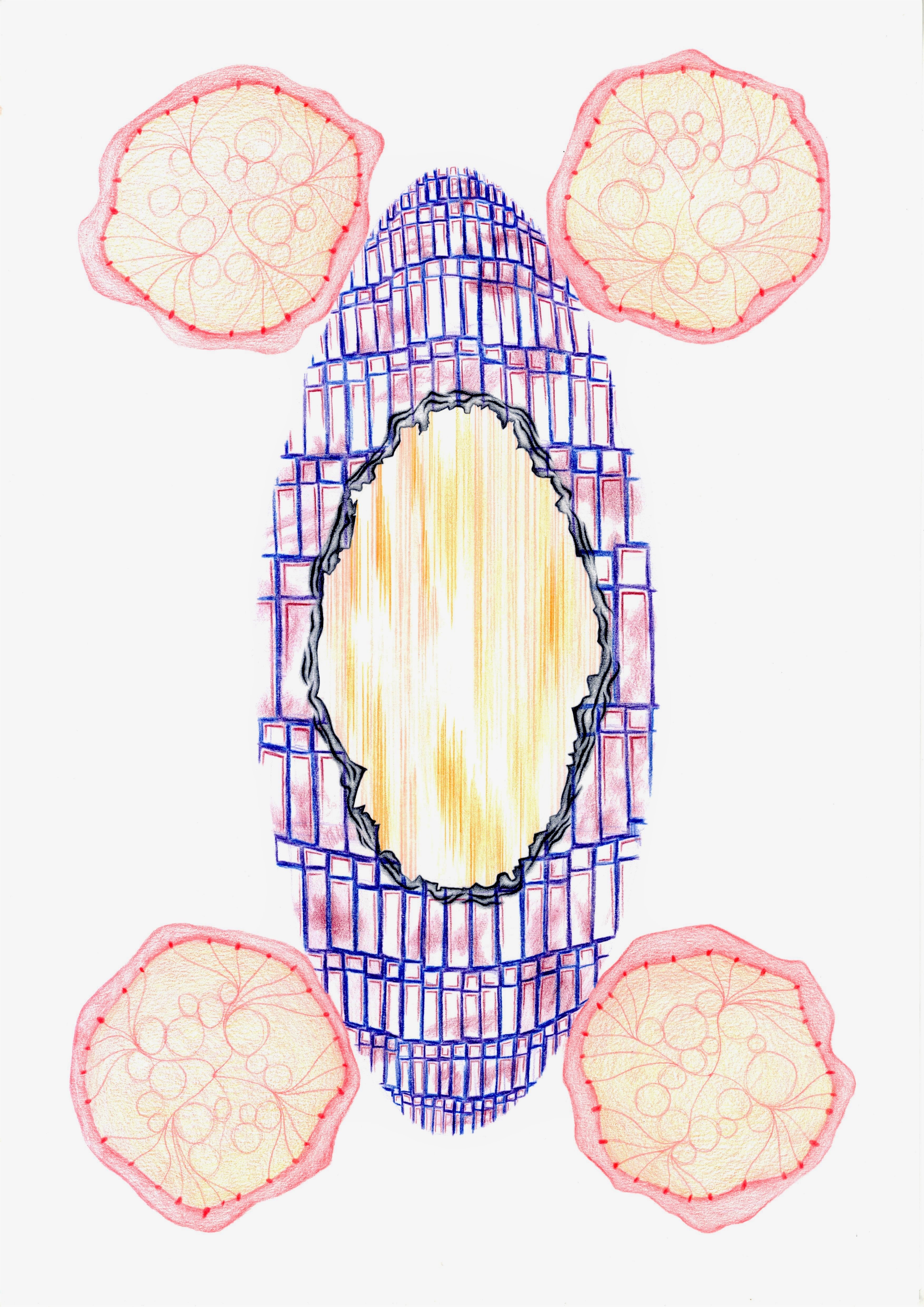 Reflect / Slice, coloured pencil on paper, 30 x 42cm, 2021