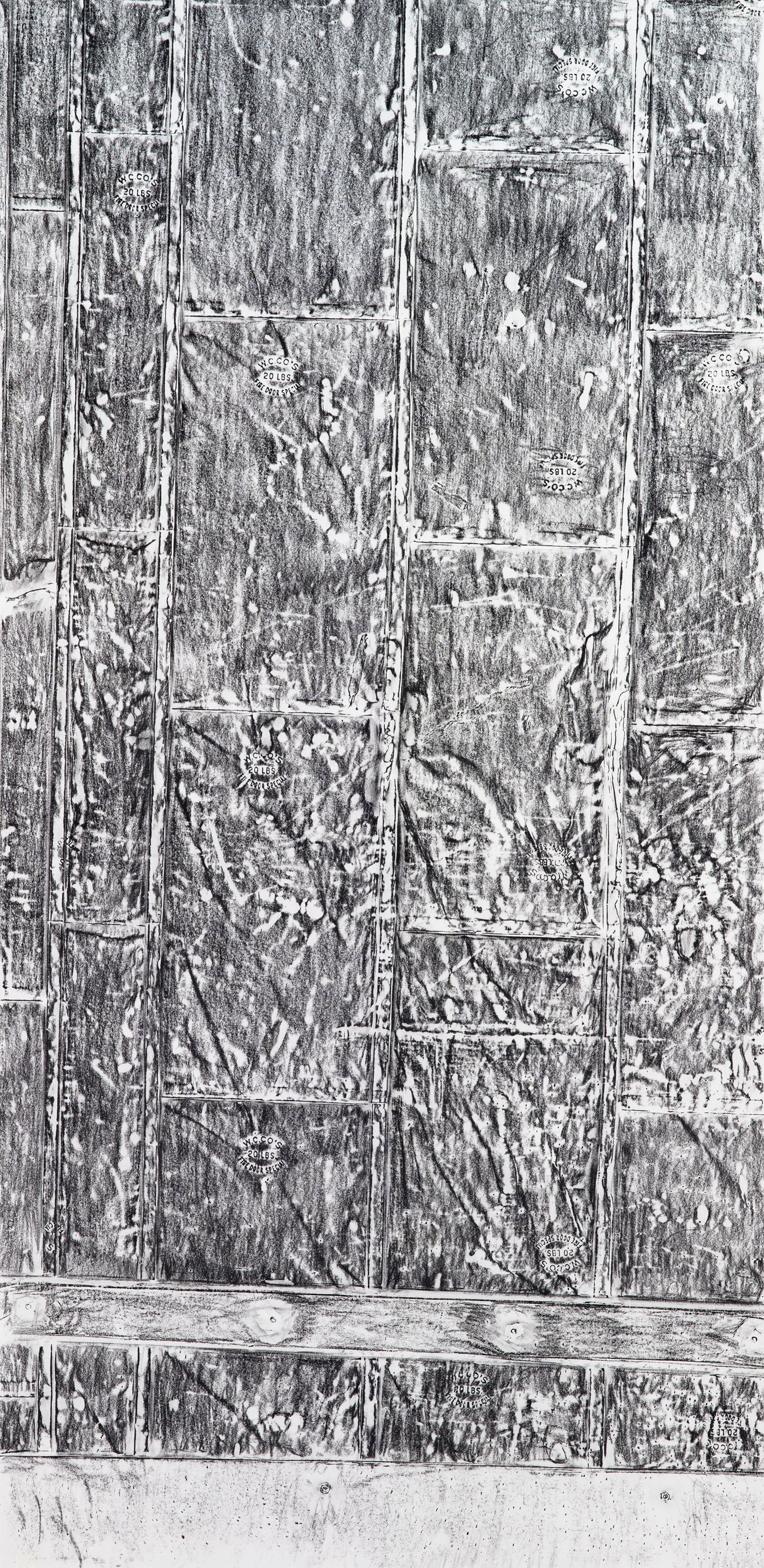 Freight Elevator, 2014. Frottage, 87 &frac12; &times; 37 inches