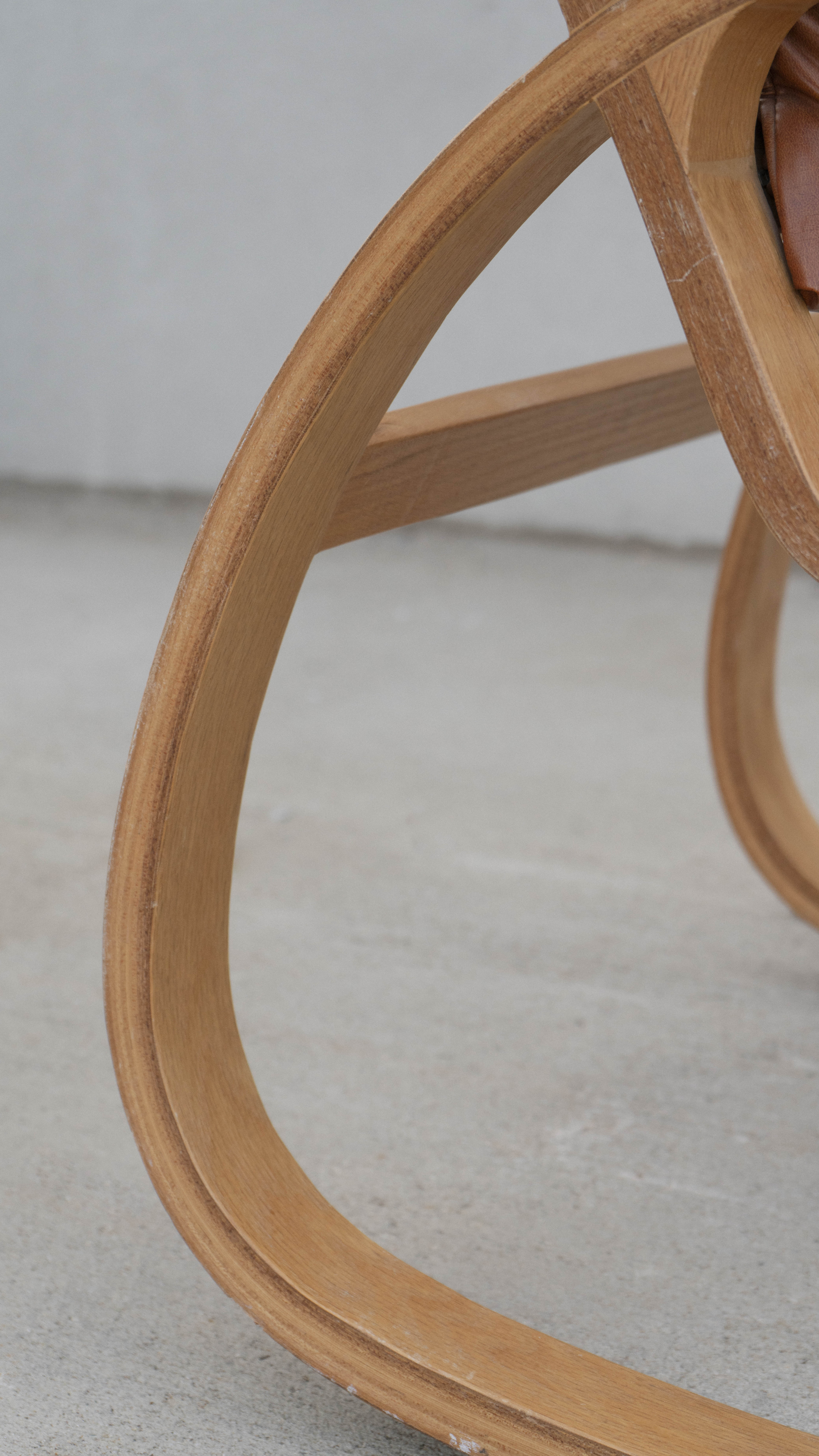 SWEETERFAT PLYCRAFT BENTWOOD SLING LEATHER ROCKING CHAIR 1970S