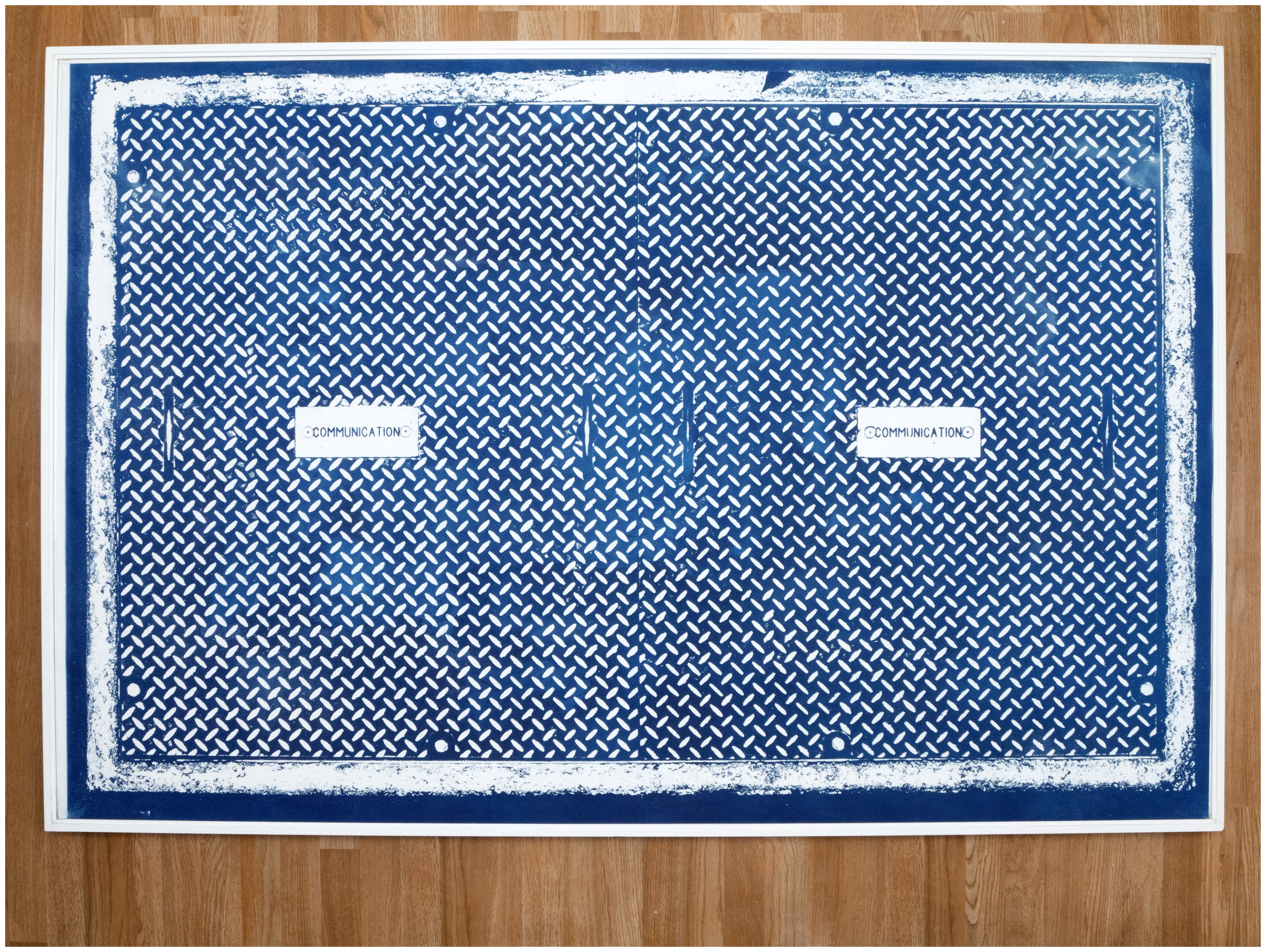 Social Contact, 2017Cyanotype on Stonehenge paper, acrylic, wooden artist's frame72 x 48 x 5 in.182.88 x 121.92 x 12.7 cm