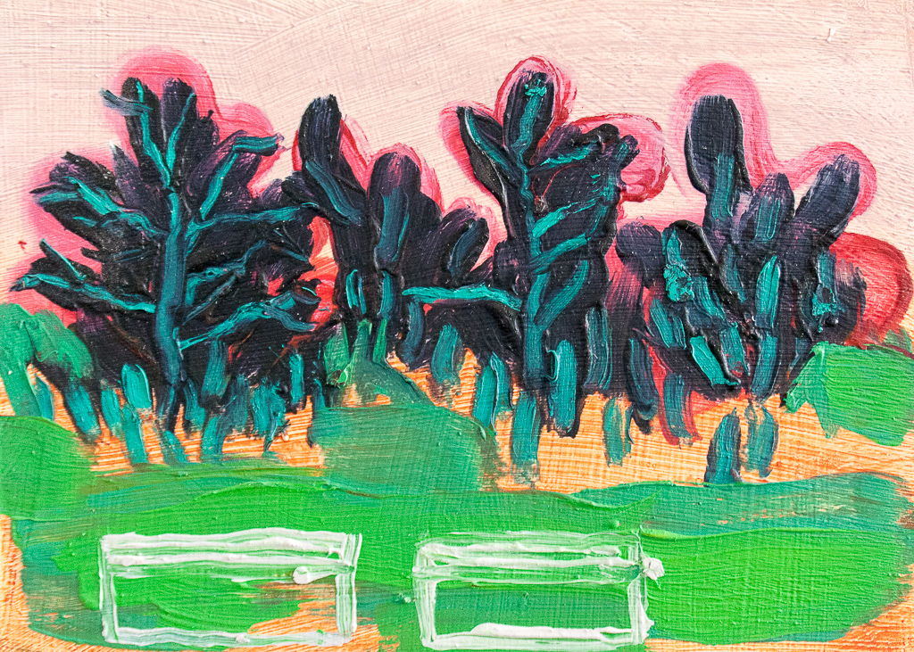 Industrial Park I, oil on panel, 5 x 7 inches, 2017.