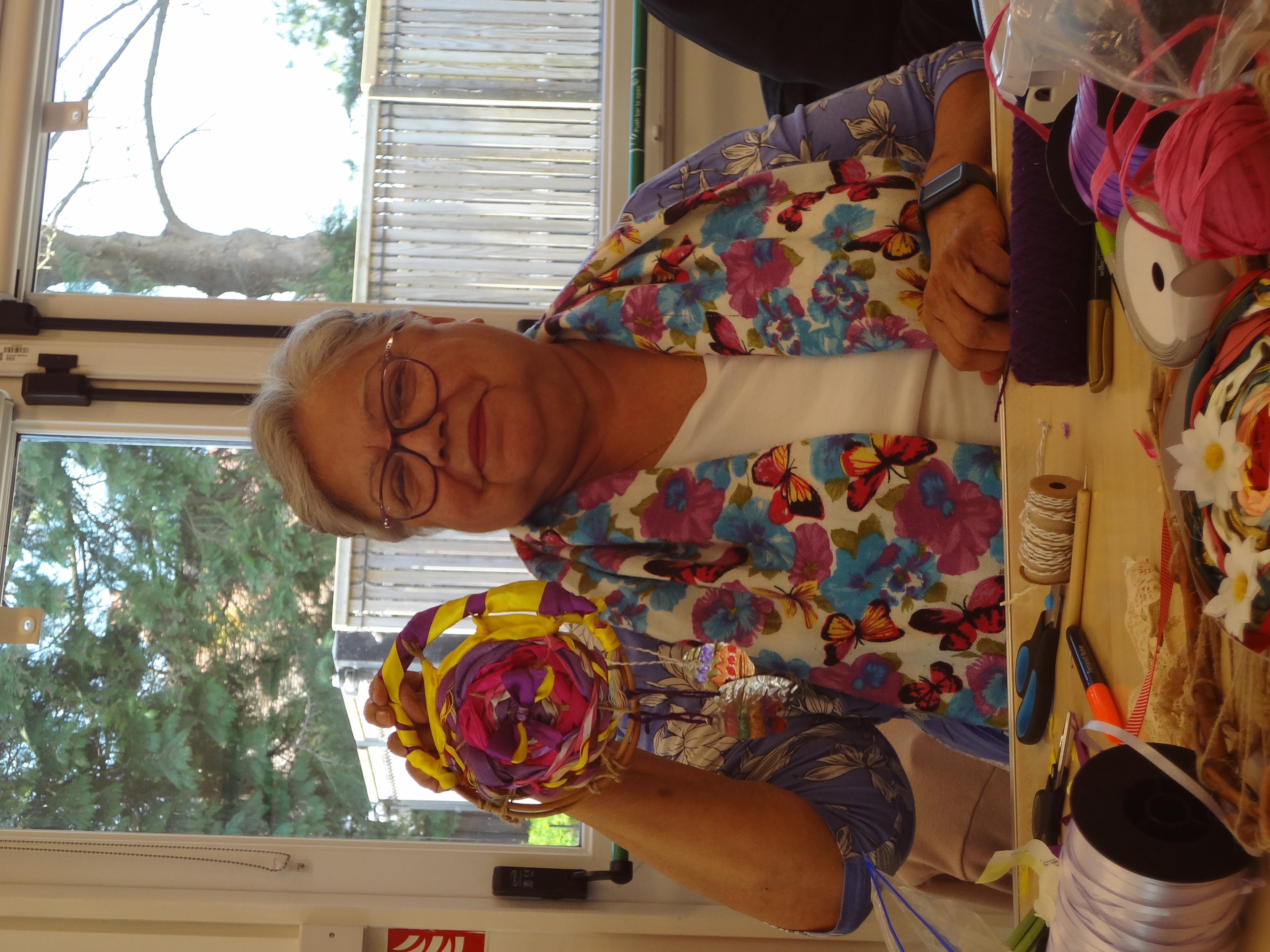 Veronica with her weaving