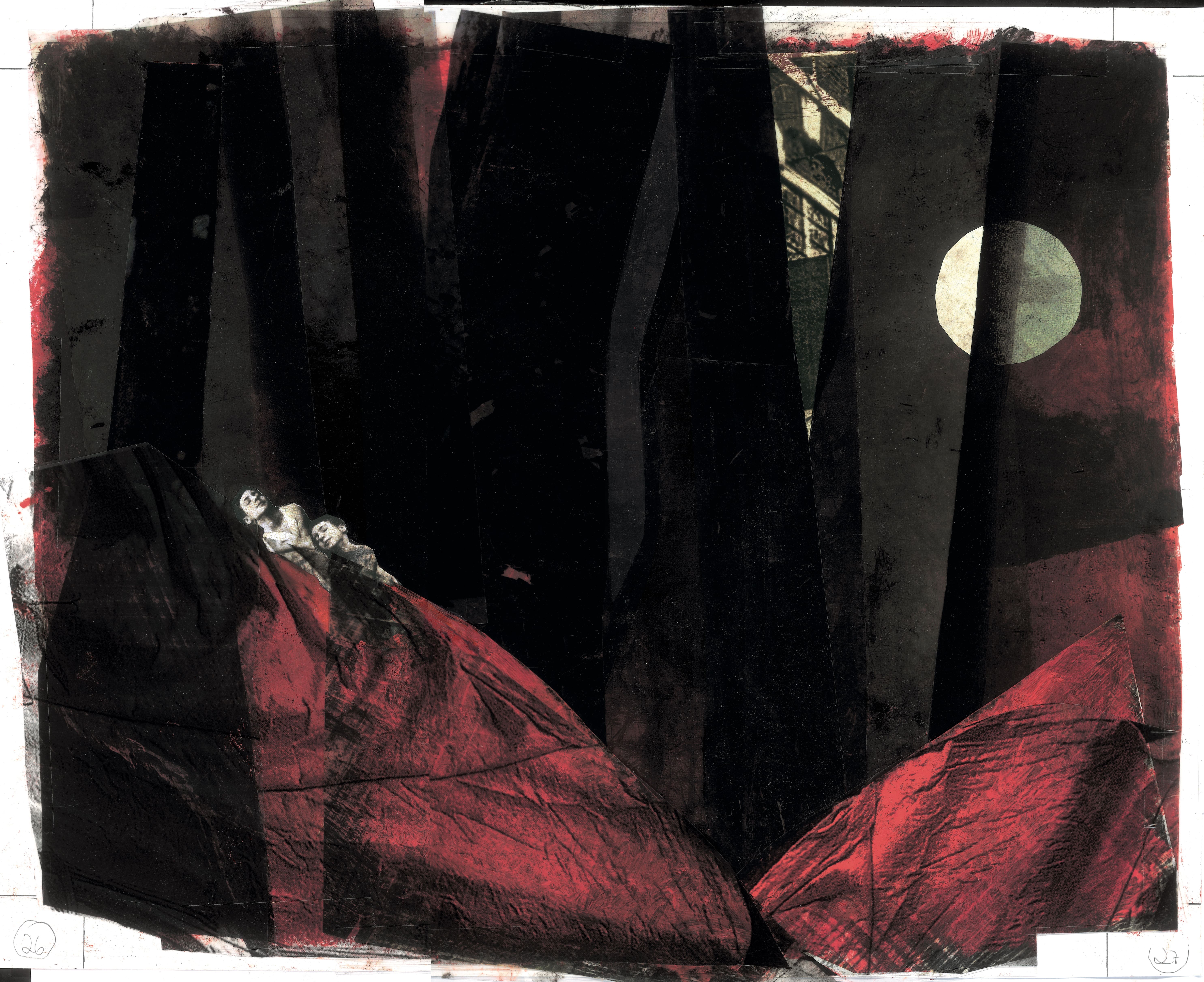 In the nightOil paint on paper, collage with photo material, 45 x36 cmSerie: Hansel and Gretel/Text: The Brothers GrimmEditions Être, Paris, Publisher: Hinstorff Verlag, Rostock, 2007