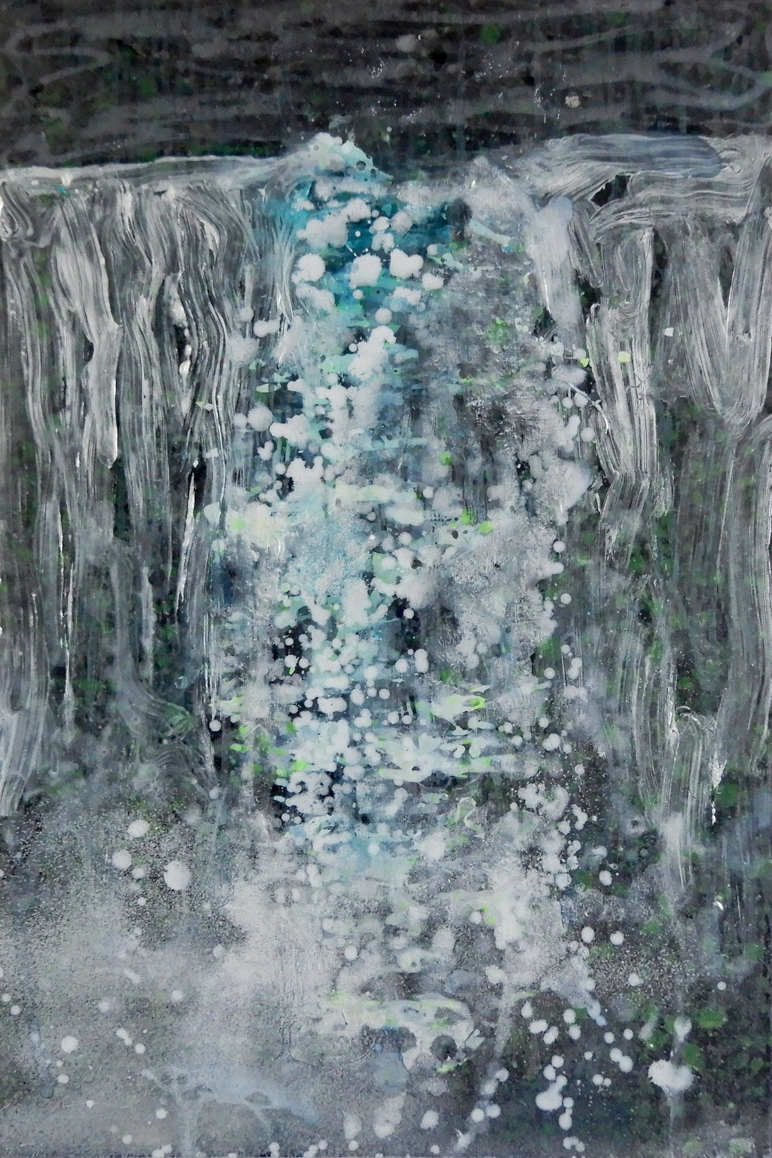 Gufufoss, 24 x 36 inches acrylic, enamel, hot-pressed foil, iridescent ink on wood panel $400