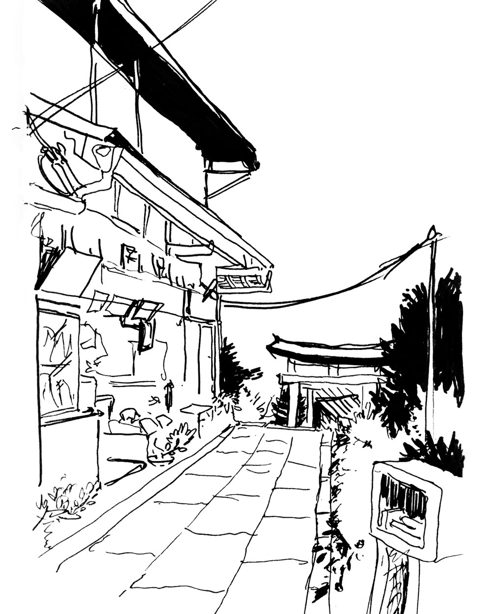 Mountain Shop - Ink on paper 20x28 cm