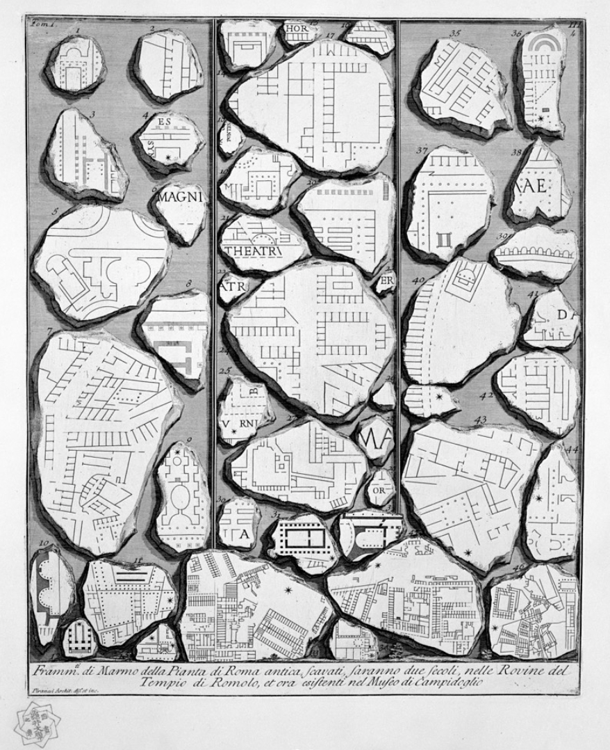 Giovanni Battista Piranesi, Frammenti di marmo della Pianta di Roma antica, 1756