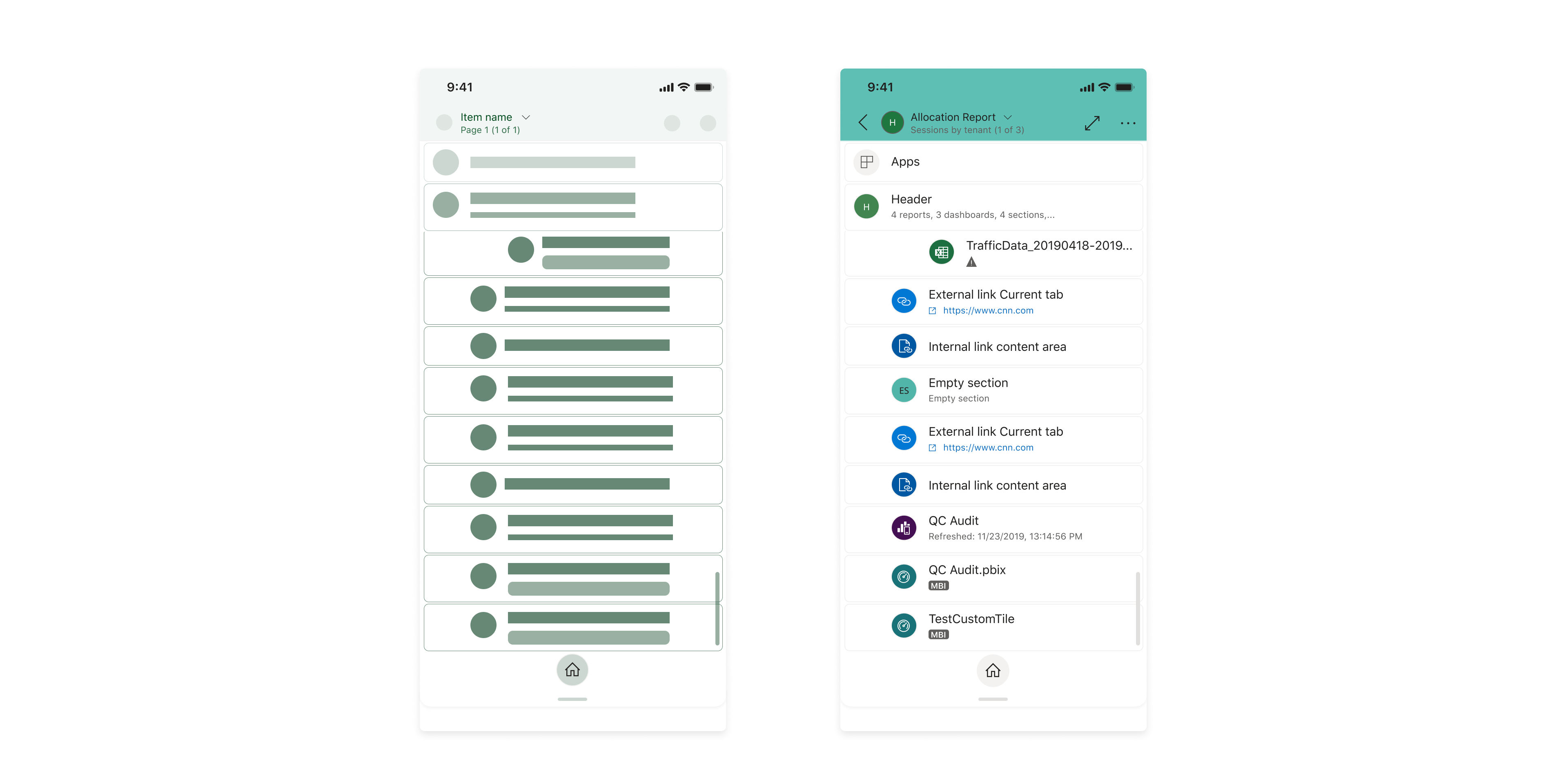 Navigation Tree of a report with 3 pages, in an "App" with 12 items and 3 sub-sections with items, 03.