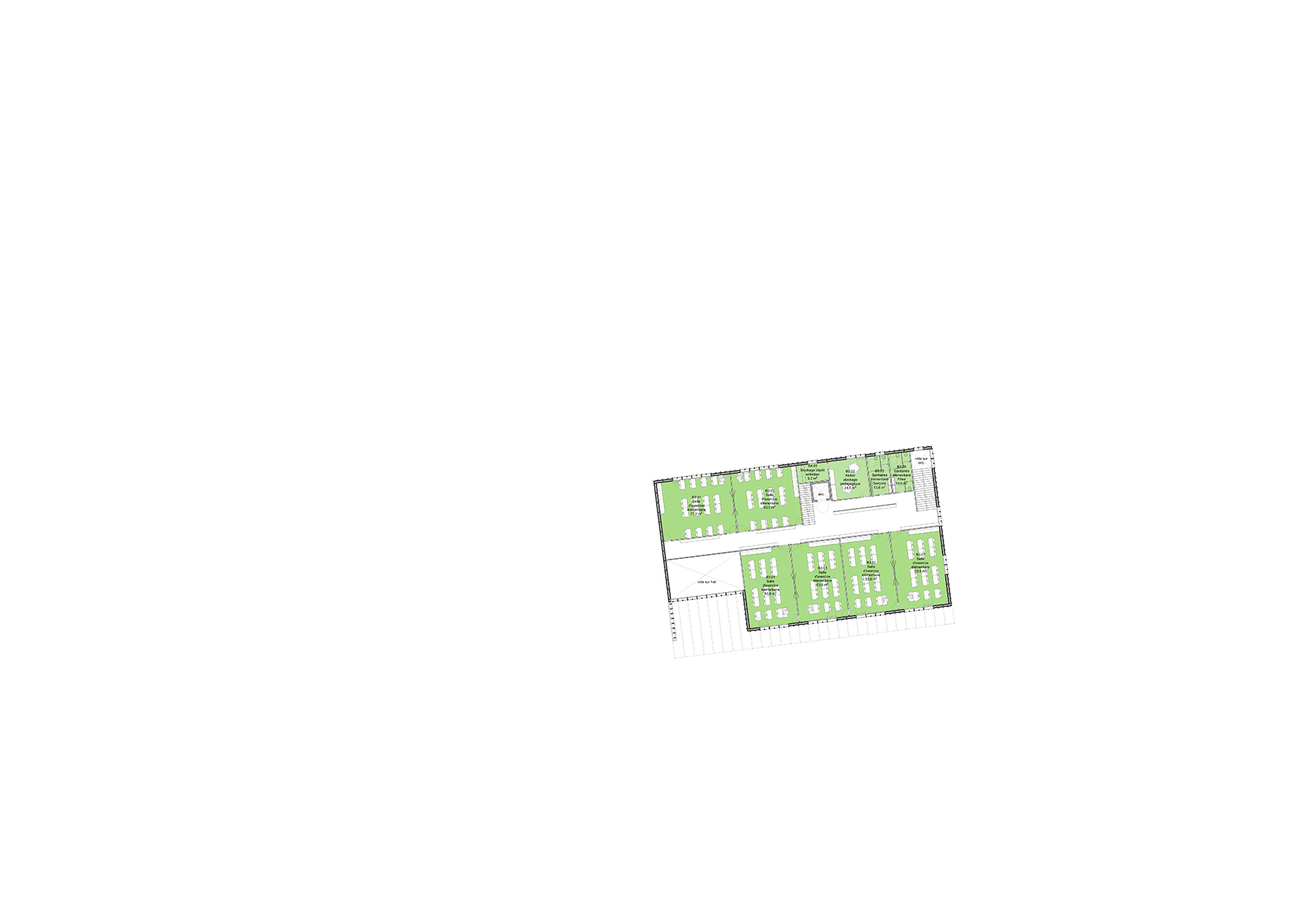 Plan d'étage, salles de classes élémentaires