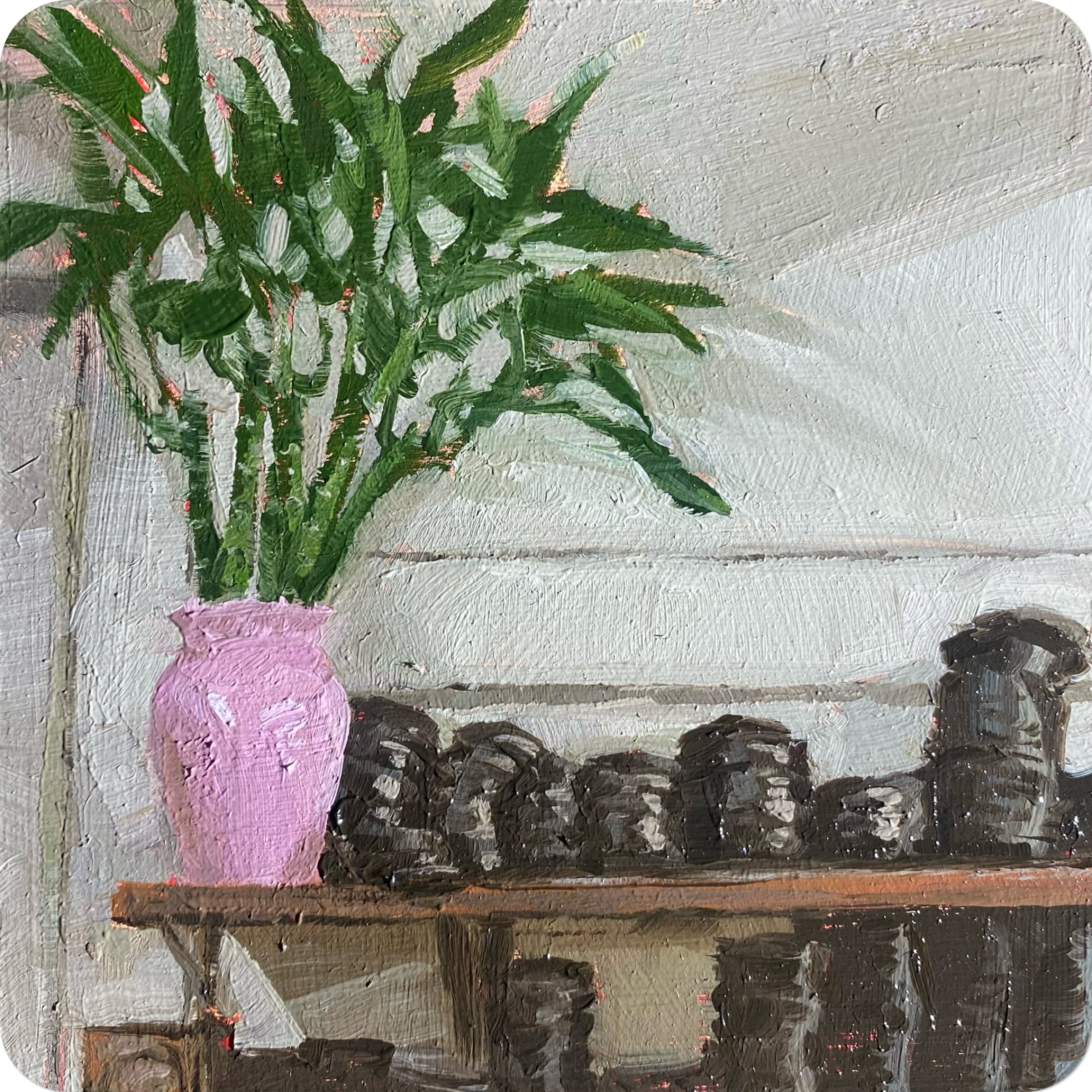 stacks of soles, 202410 x 10 cm oil on MDF coaster