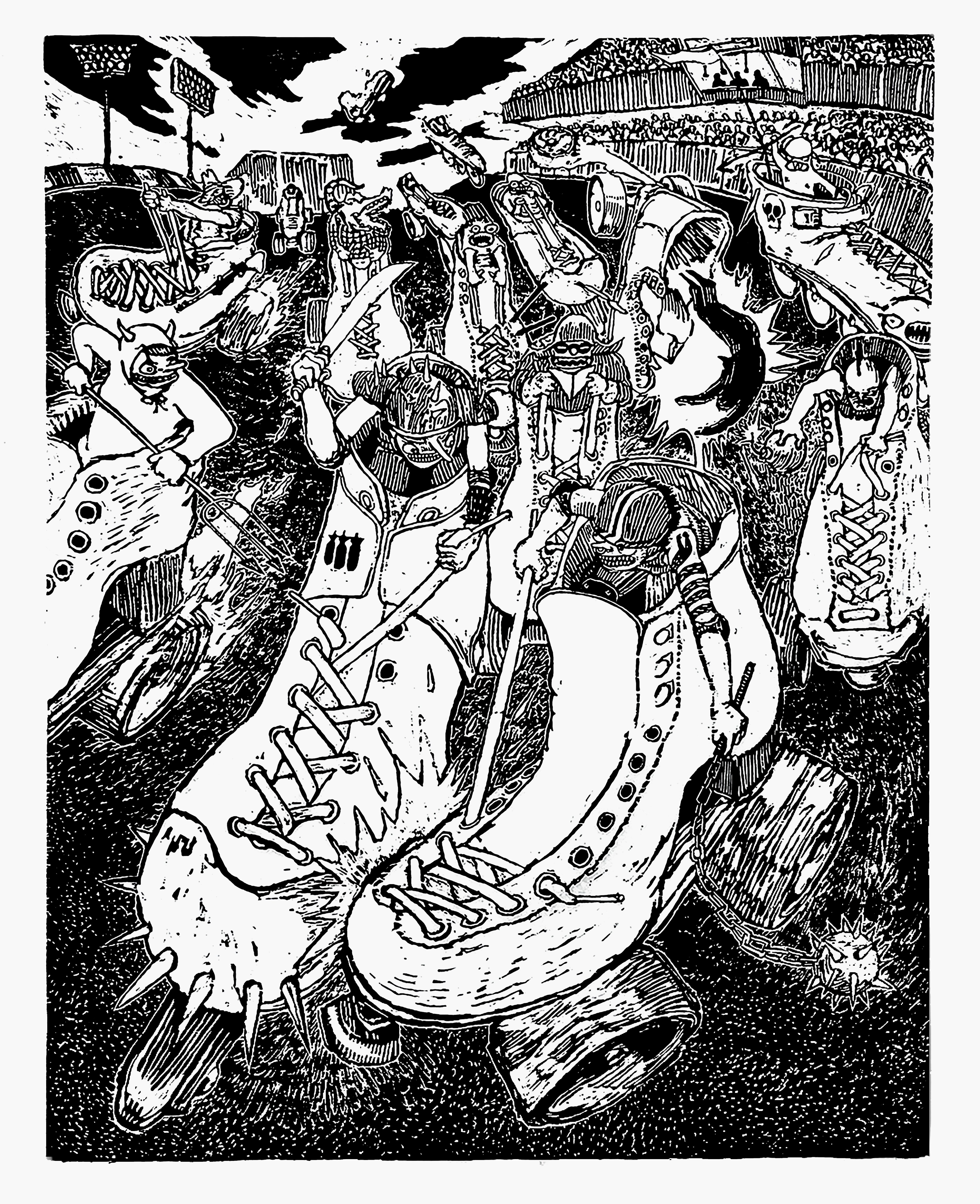 Roller Dome, woodcut, 2022