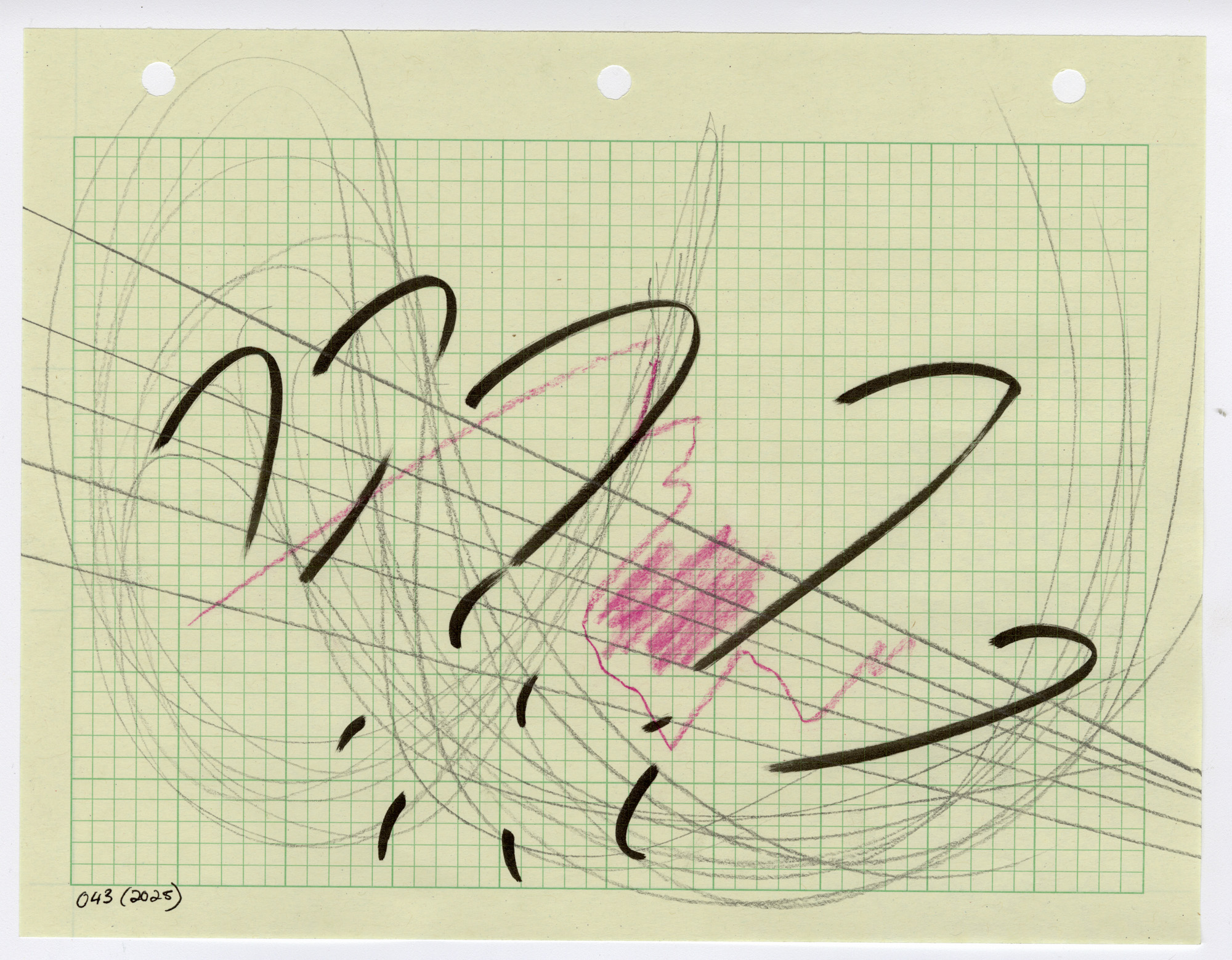 043. 2025. Graphite, pastel pencil, and marker on graph paper. 11" by 8.5"