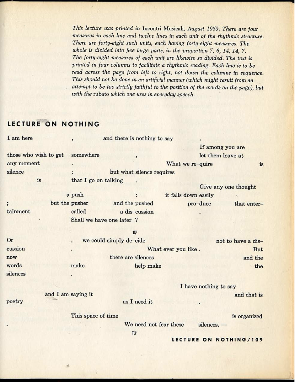 Lecture on Nothing - John Cage