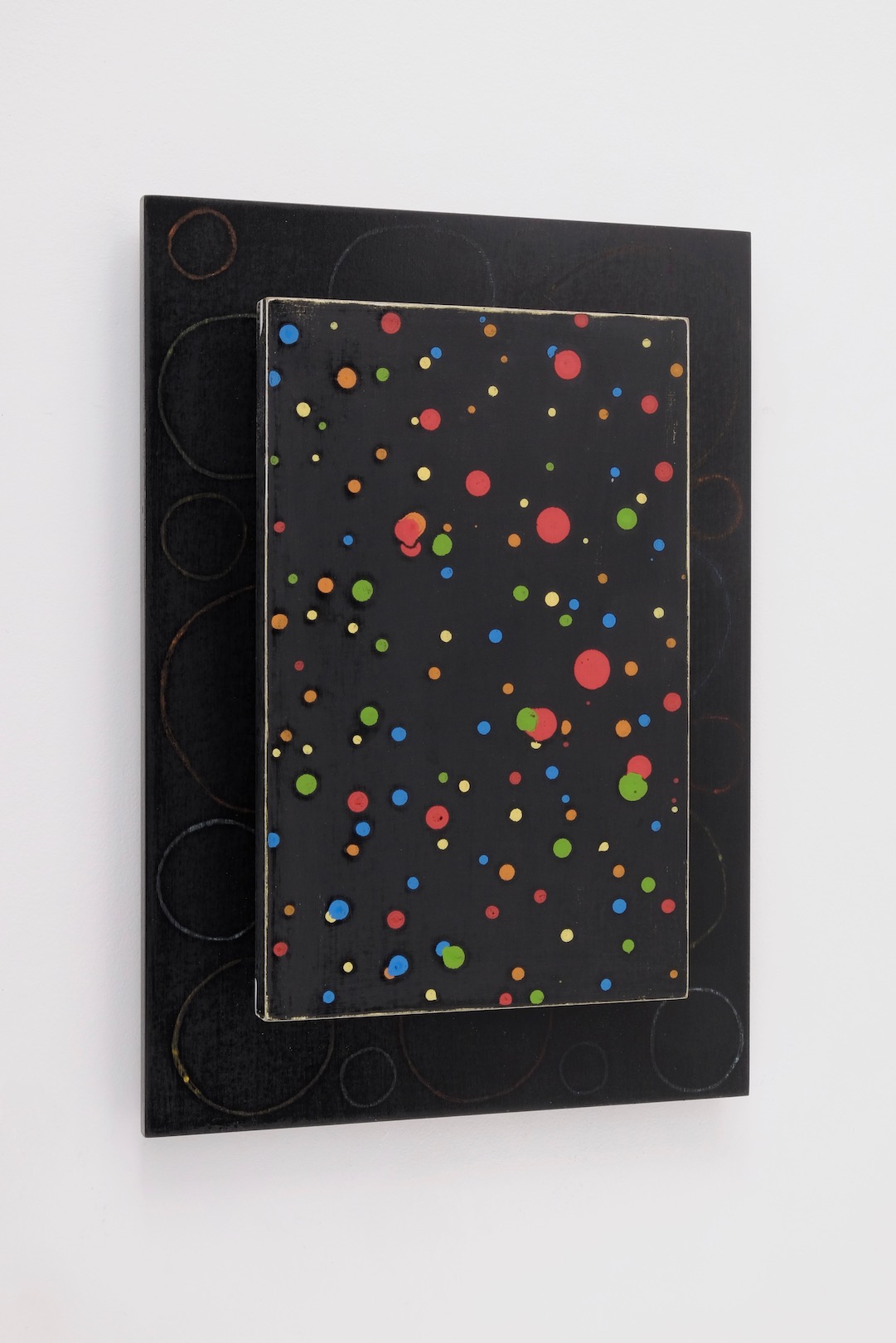 Untitled 2019, acrylic, alkyd and color pencil on panel, 40 x 28 cm