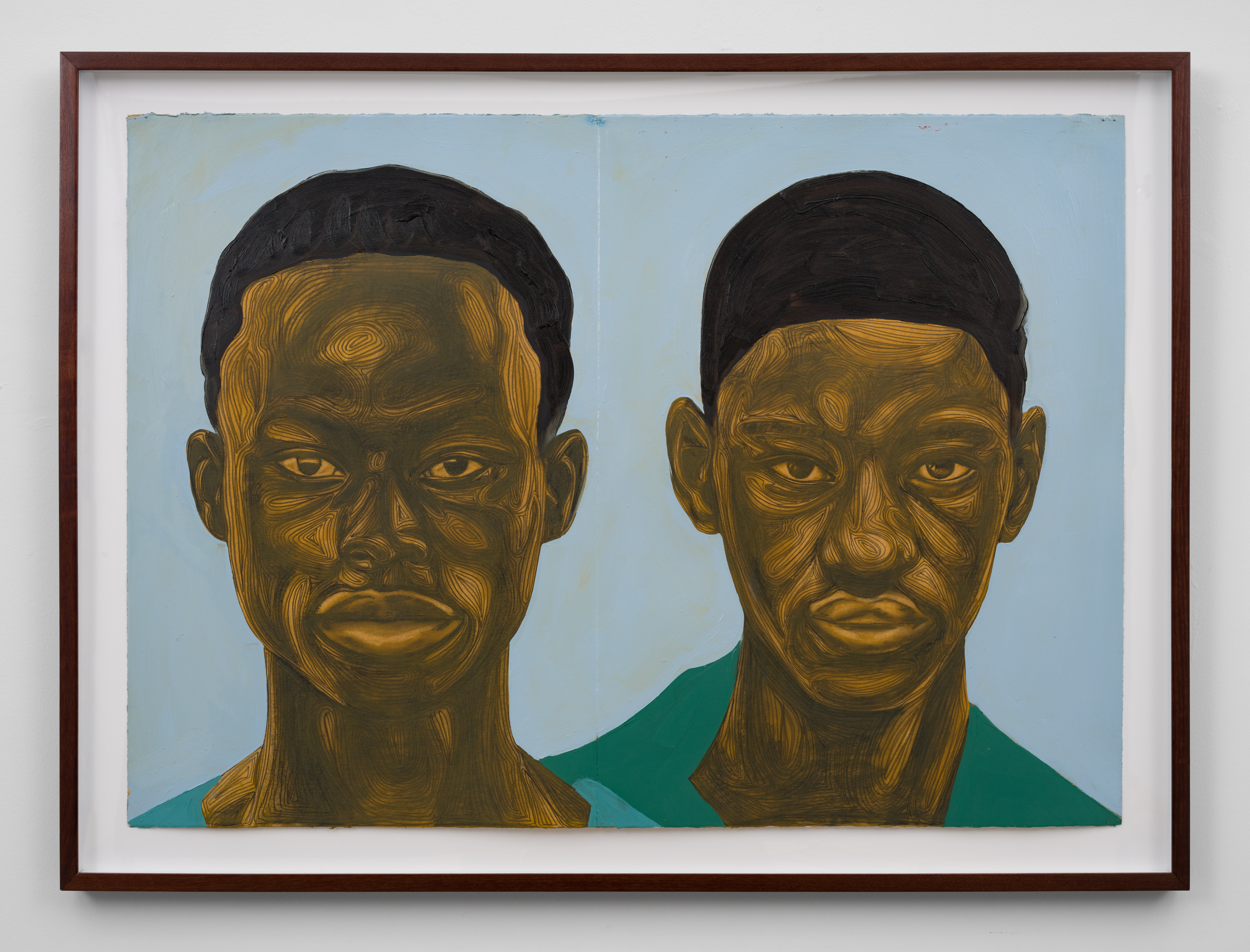 Collins Obijiaku, Nnamdi and Chijioke, 2025, Oil and charcoal on paper, 30 (H) x 40 (W) in.