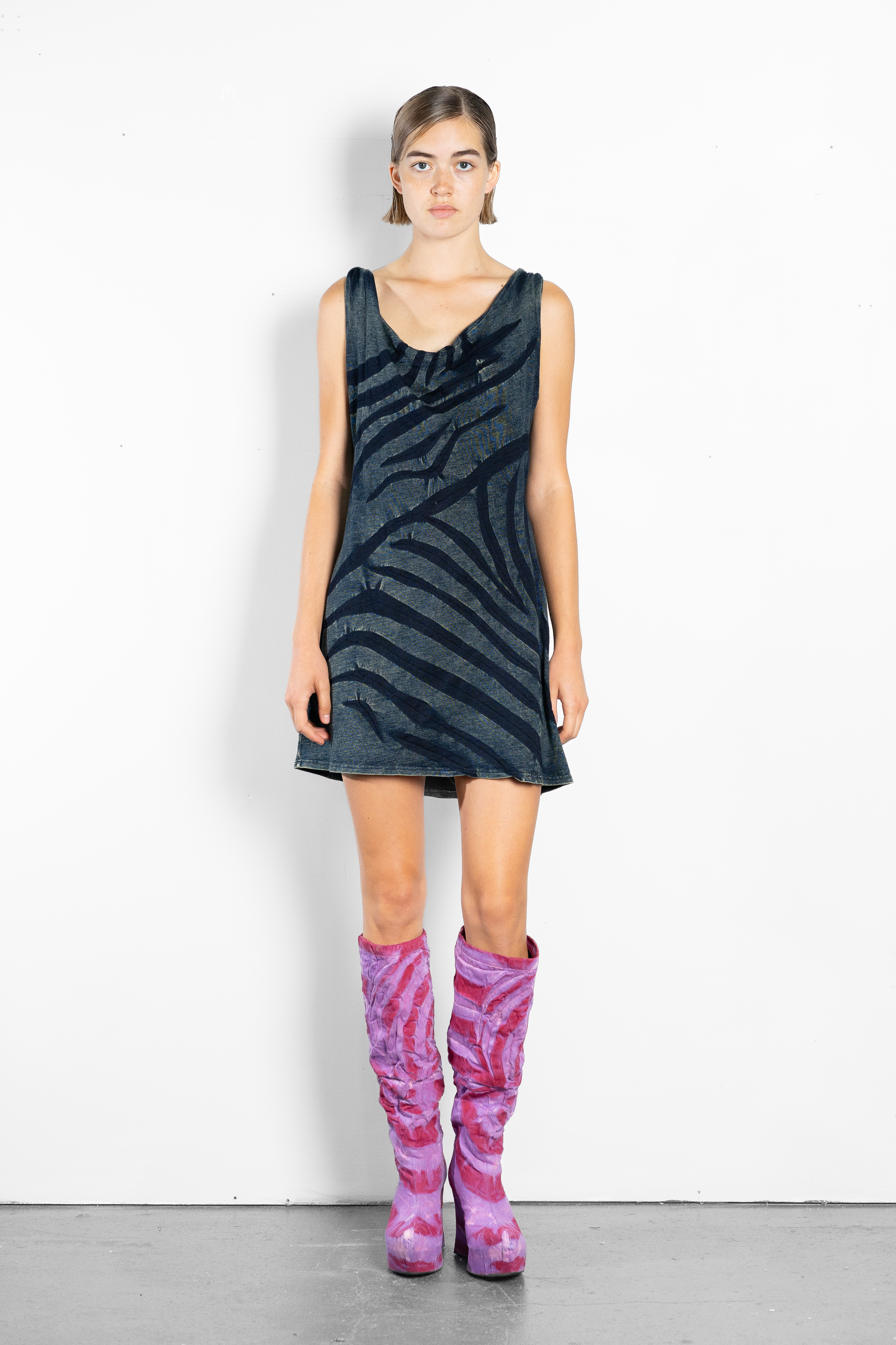 Twisted straps & Cowl back Jersey Dress Dirty Denim Twilight £290