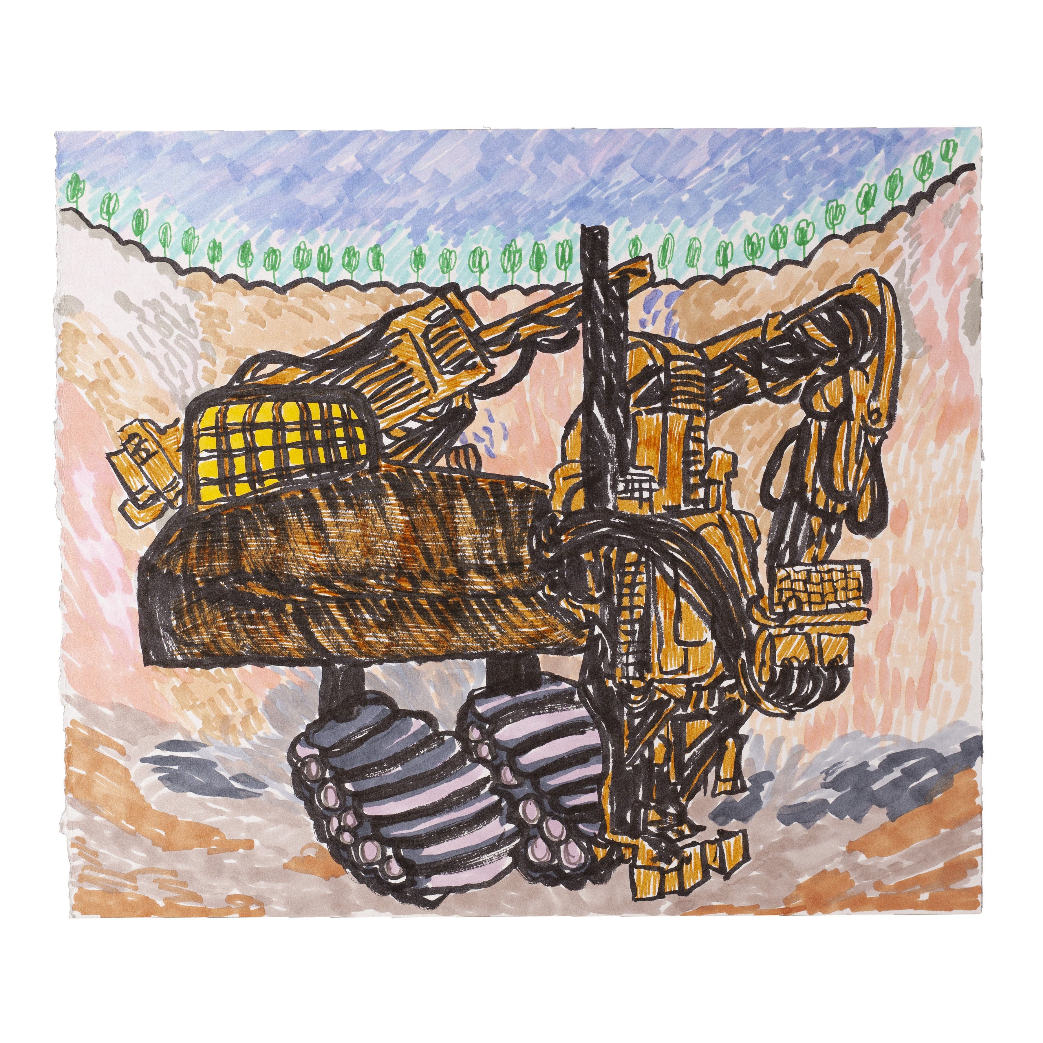 Kone 'Töissä', 2020, drawing on paper