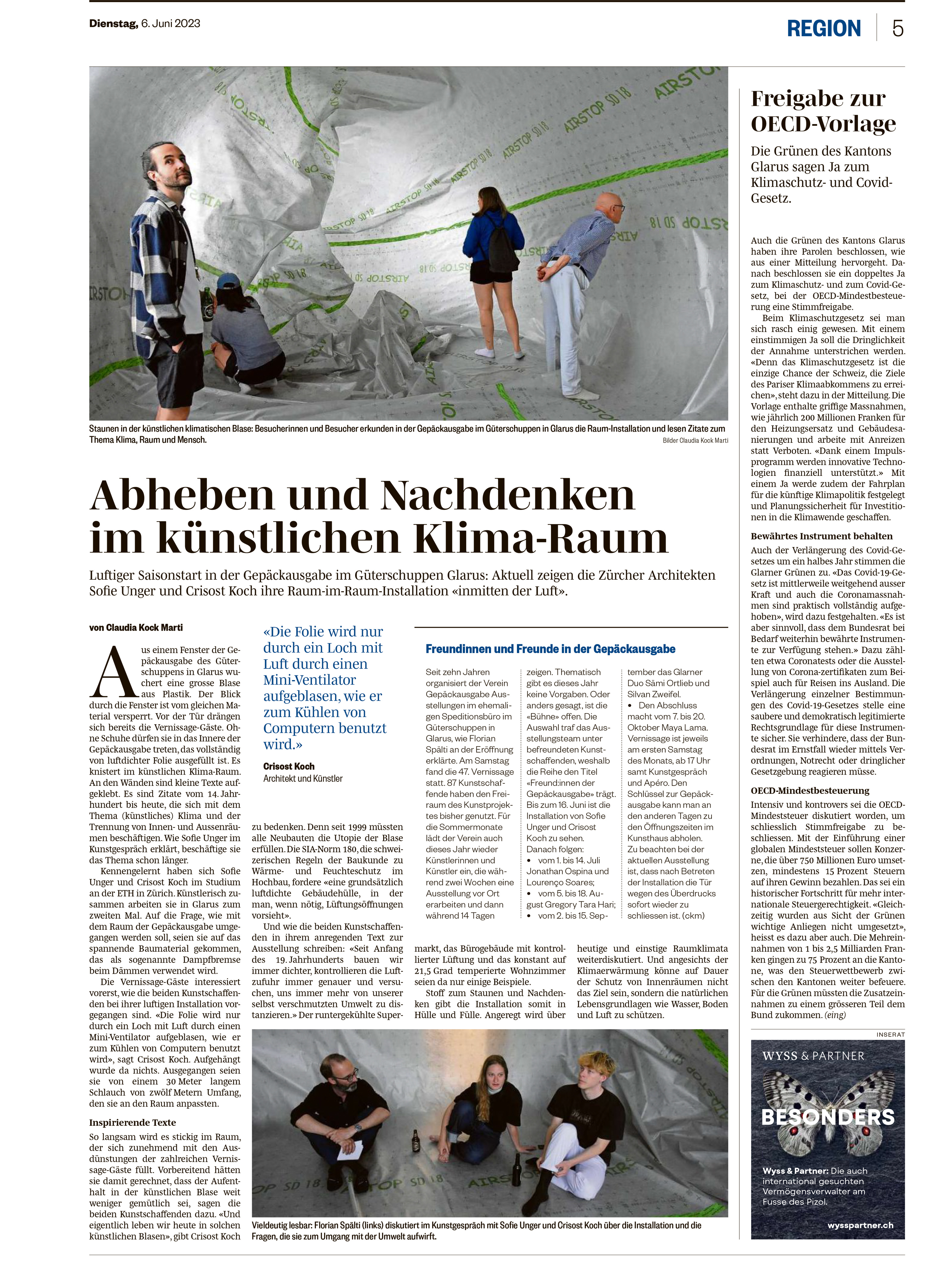 3.6.23 - Unsere Mitarbeiterin Sofie Unger + Crisost Koch Gespäckausgabe Glarus