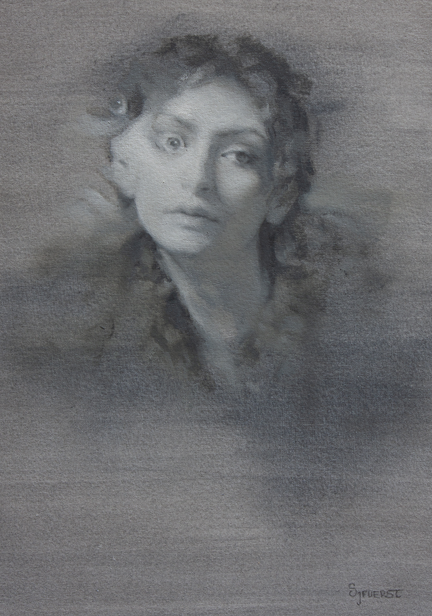 'Shattered Psyche', charcoal and oil paint on toned paper. 28 x 35.5 cm 