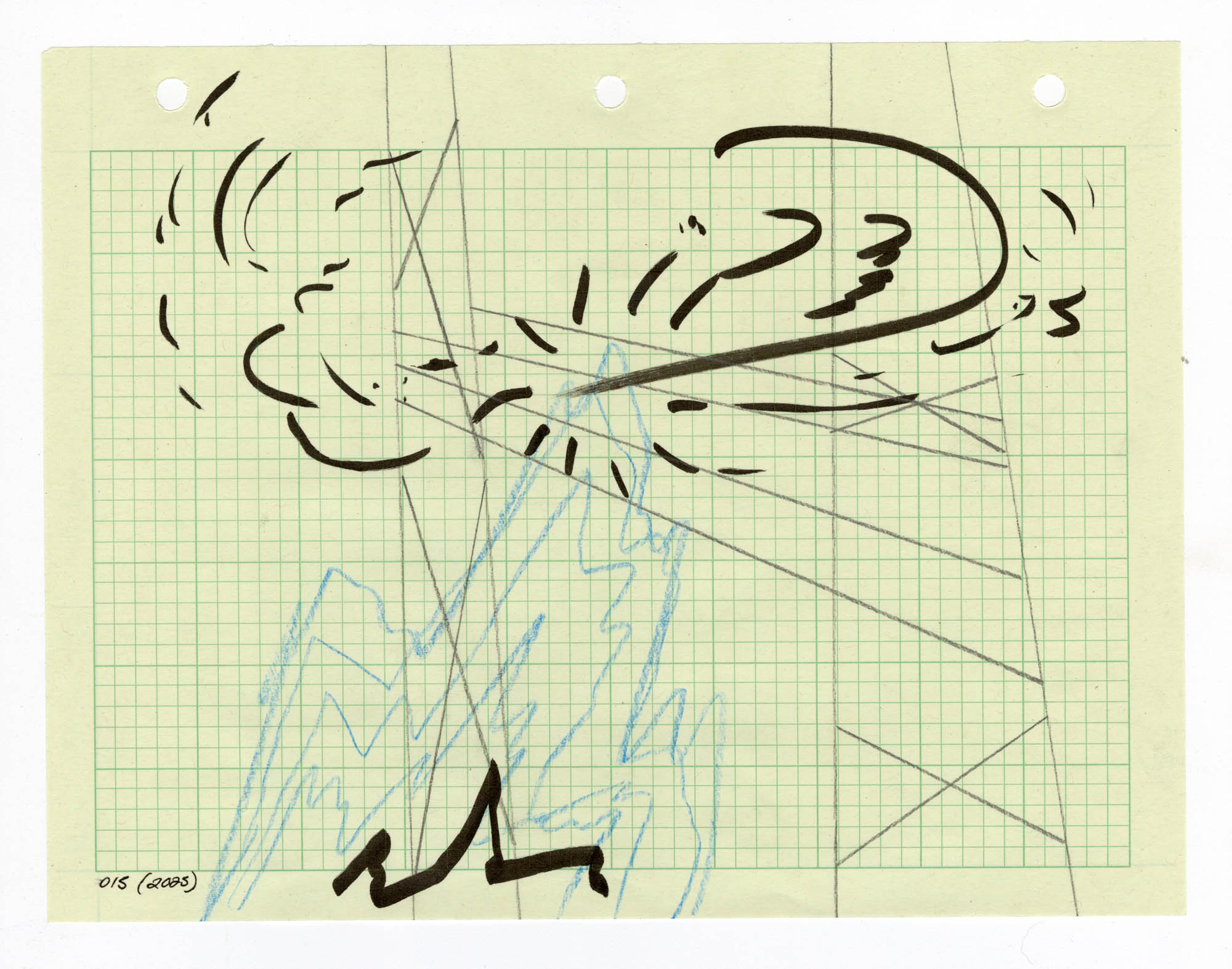 015. 2025. Graphite, colored pencil, and marker on graph paper. 11" by 8.5"