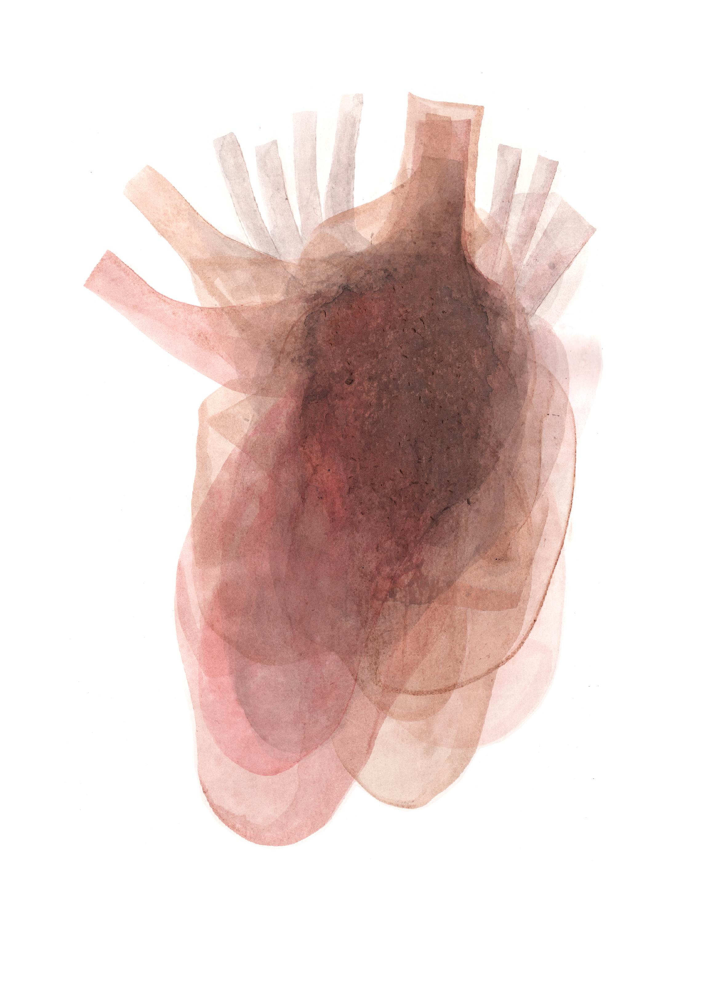 Chest Pulse; #53, 2020, Acrylic Ink on Paper, 38x28 cm.