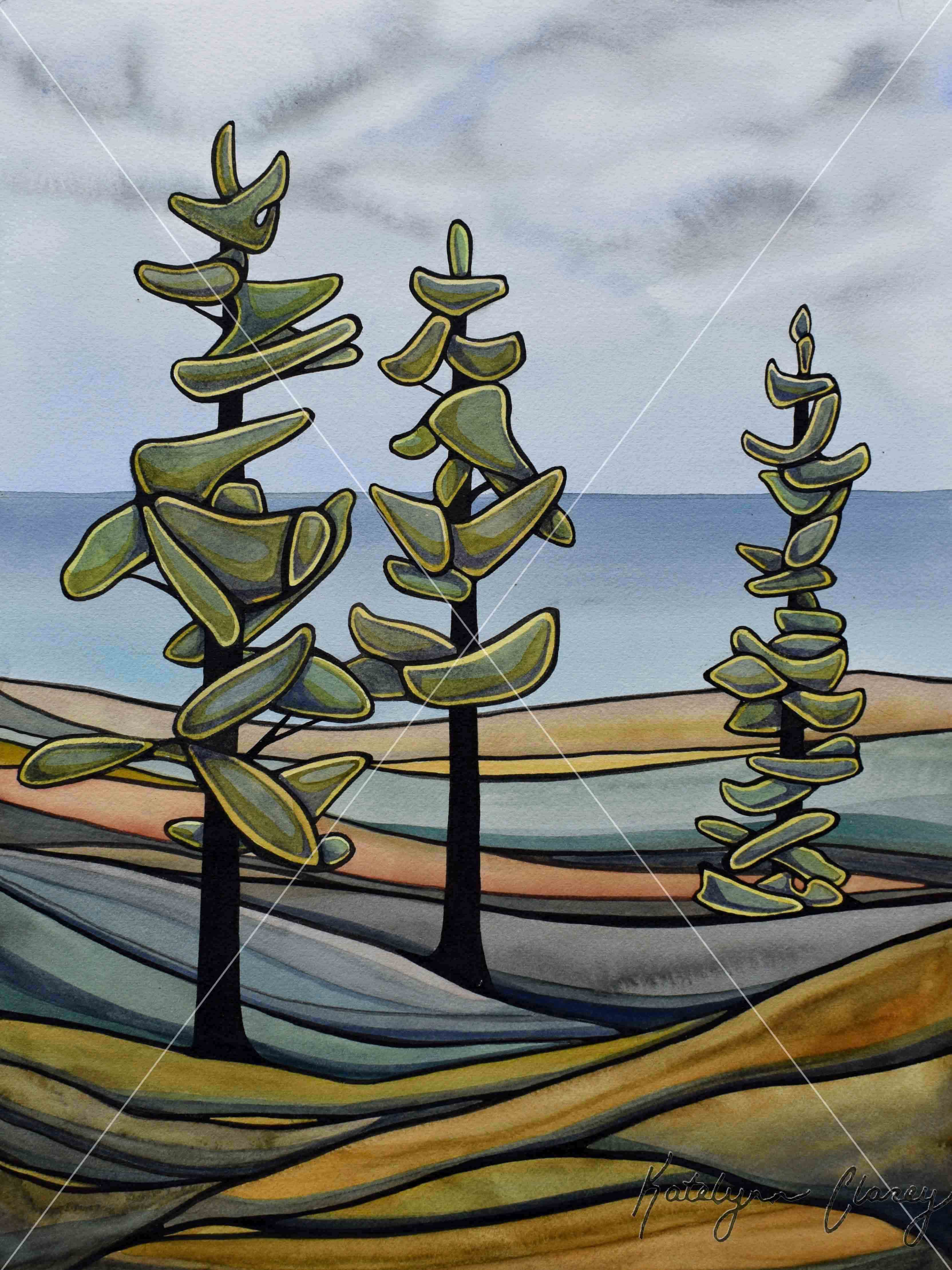 Three Trees, 16 x 20", Mixed Media on Mounted Paper, SOLD