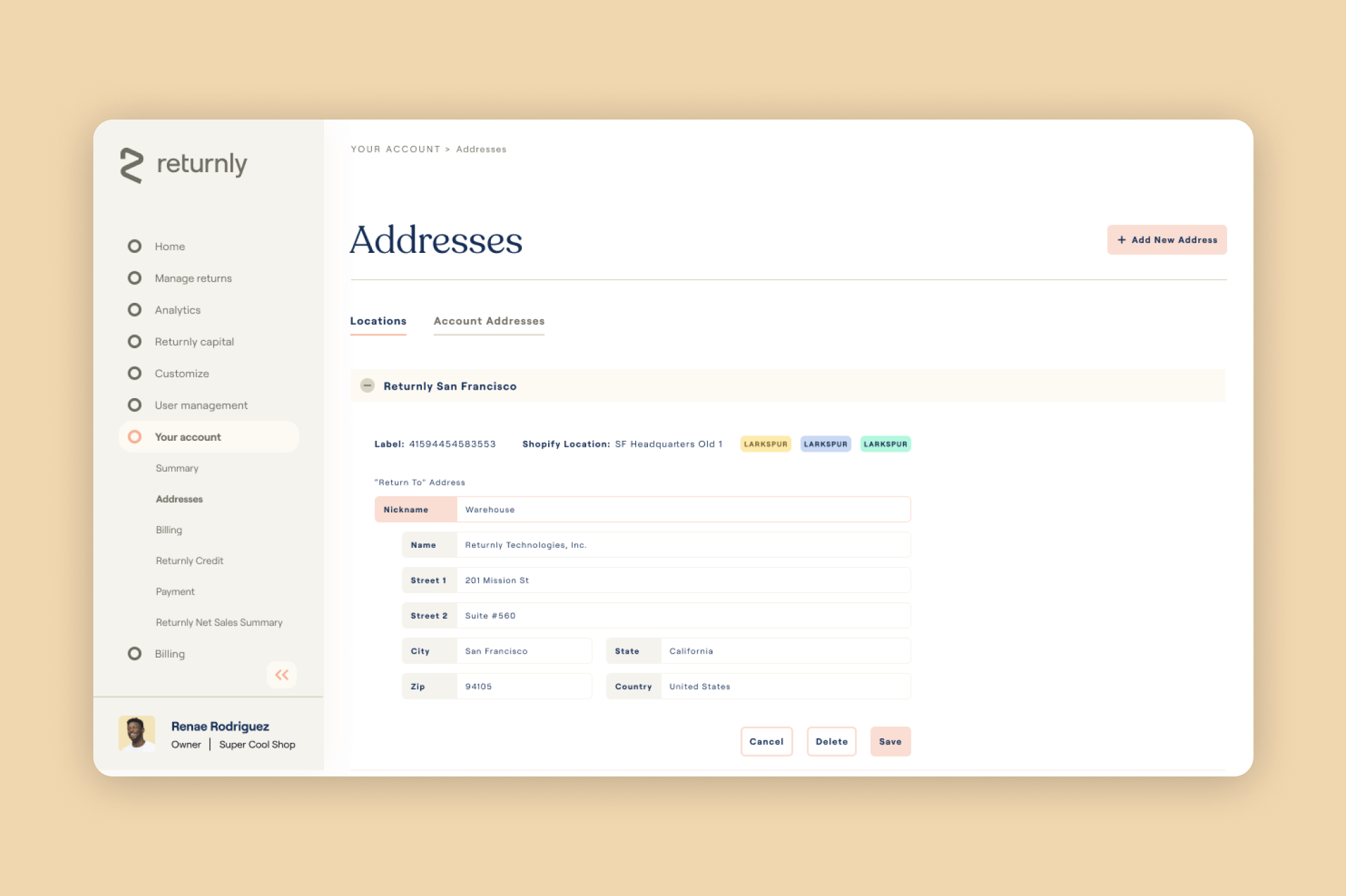 Exploration One Manage Addresses