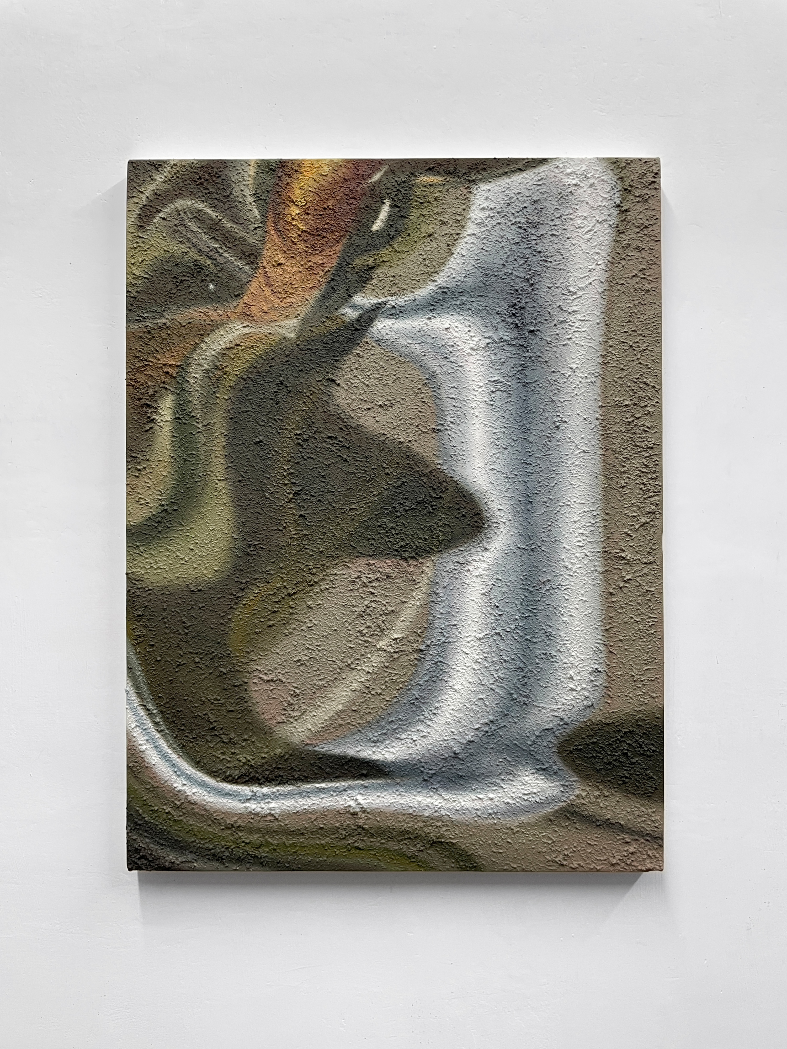 Brush in SolventSoil, sand, dust, acrylic, oil on canvas, 59x44 cm, 2025