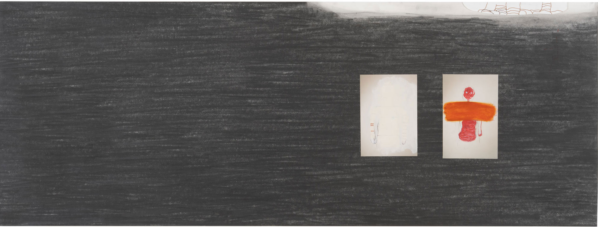 …daß dieser Mensch…, 1999/2023 gouache pen, collage, graphite on paper 60 x 160 cm