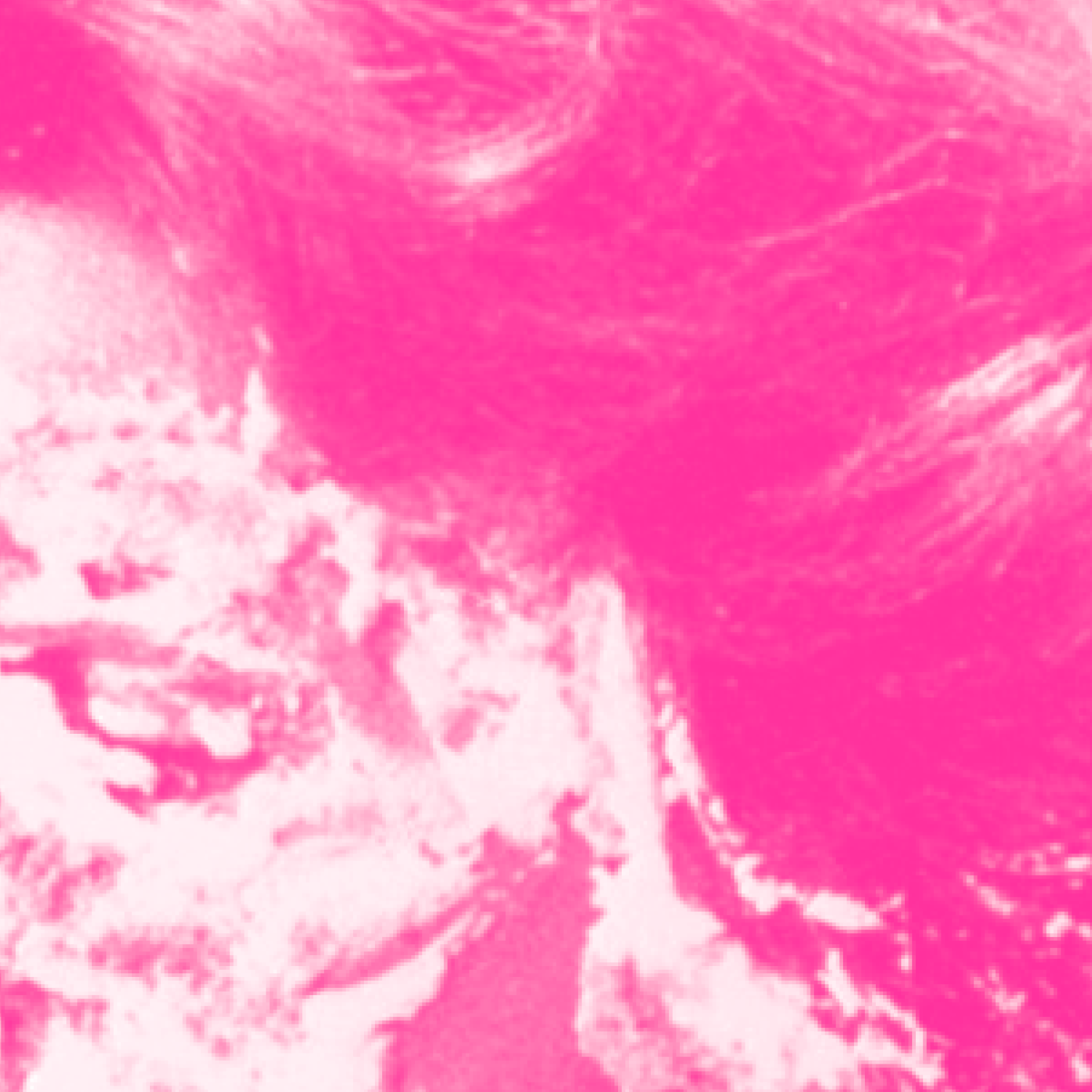 A closely cropped magenta-toned image of Anita Bryant’s face covered in pie. She looks away from the camera, pictured eye downcast, her blow-dried hairstyle taking up half the frame.