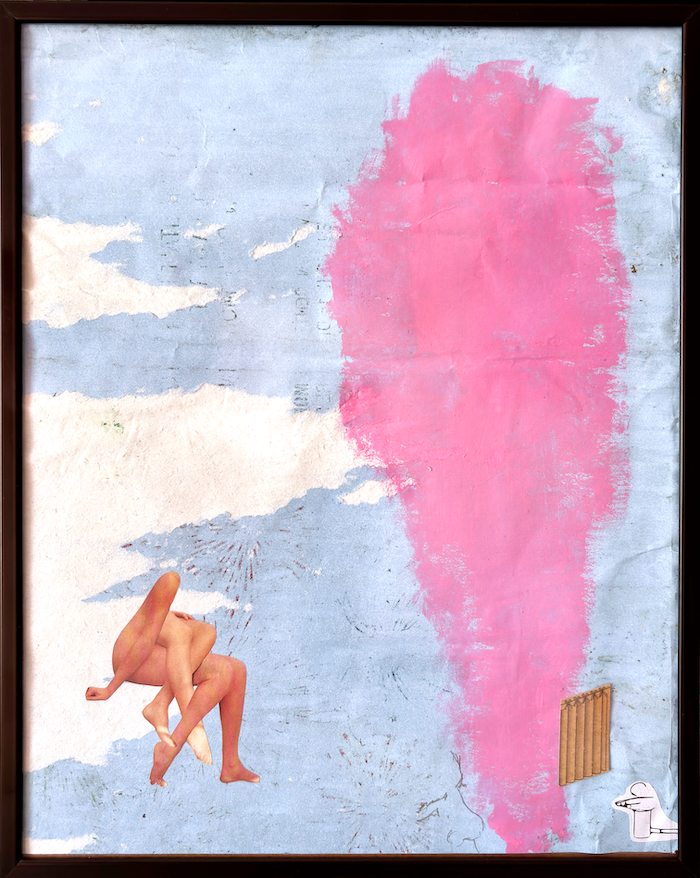 pleurer, pleuvoir, c quoi la différence ? 4, 2024magazine and paper cut-outs, collected posters, pencil, acrylic paint, black metal frame w/ anti-reflective glass30x25cm