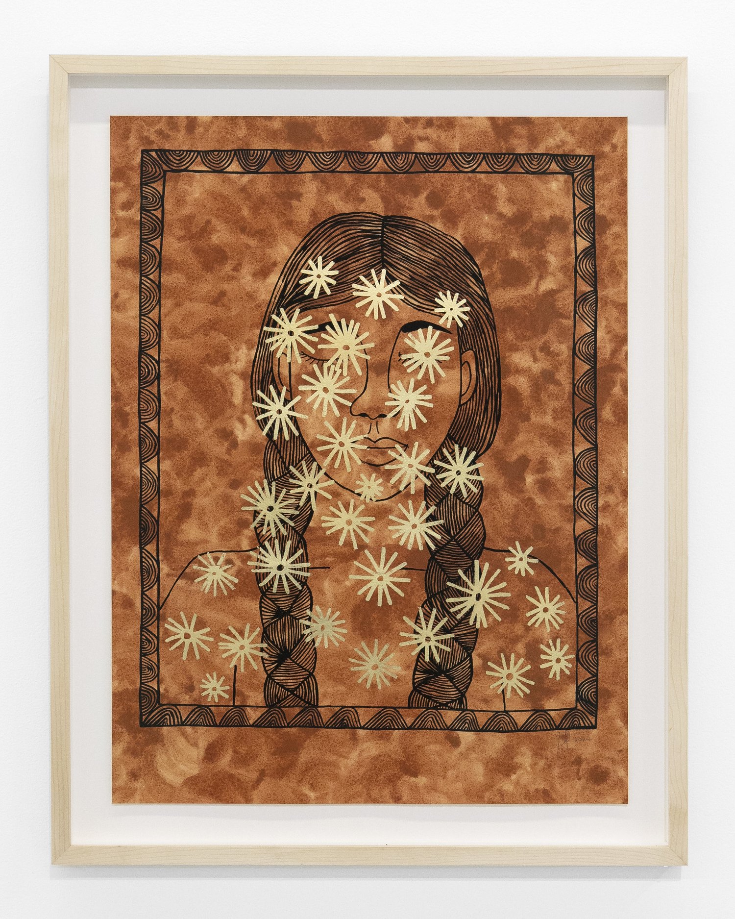 ”Aparecida”, red oxide and yellow ochre pigment, ink, and gold leaf on paper 23.25" x 17.5", edition of 15, 2022