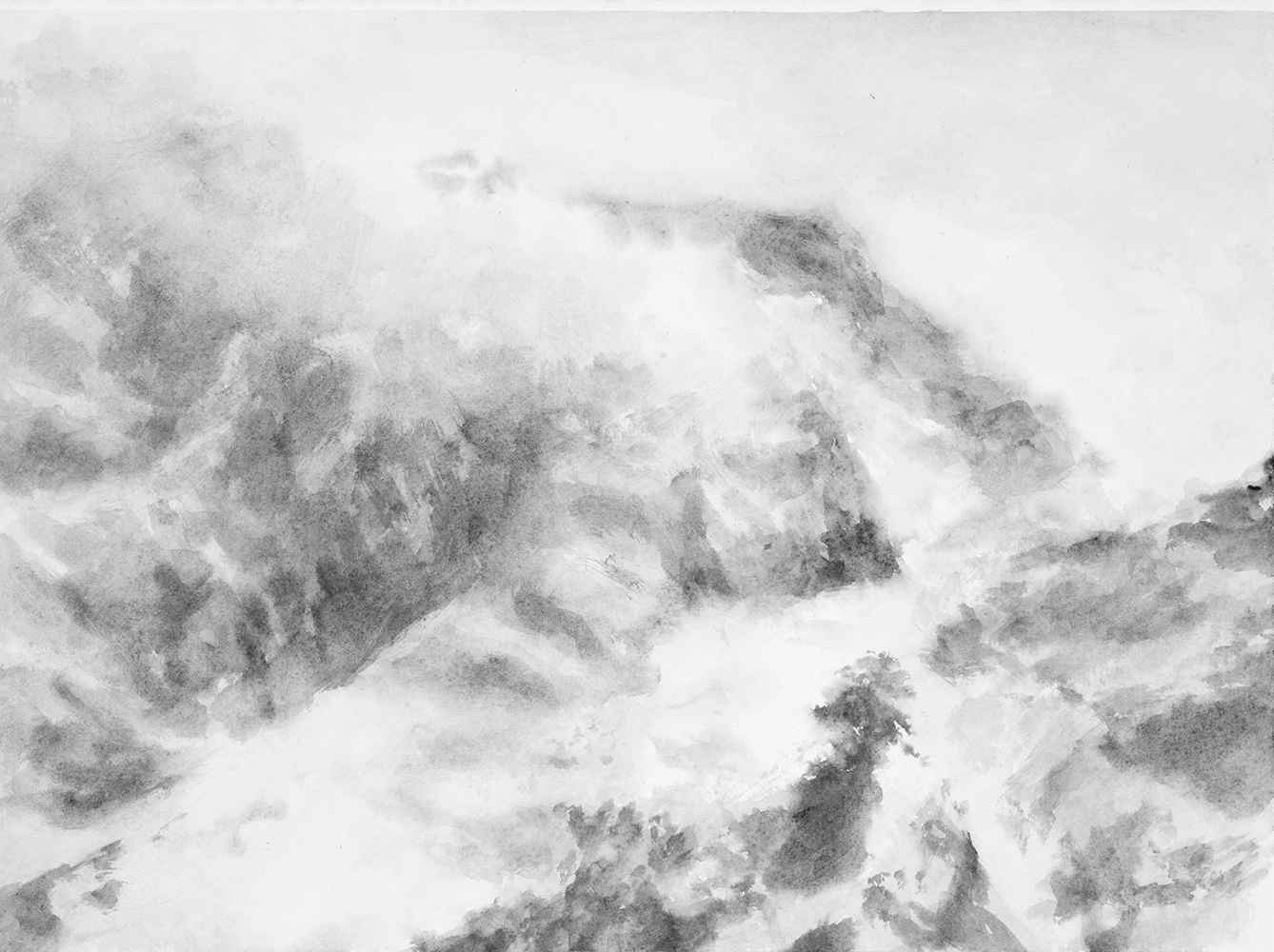 Massif, neige, mouvement (II)gouache sur papier28 x 38 cm, 2024