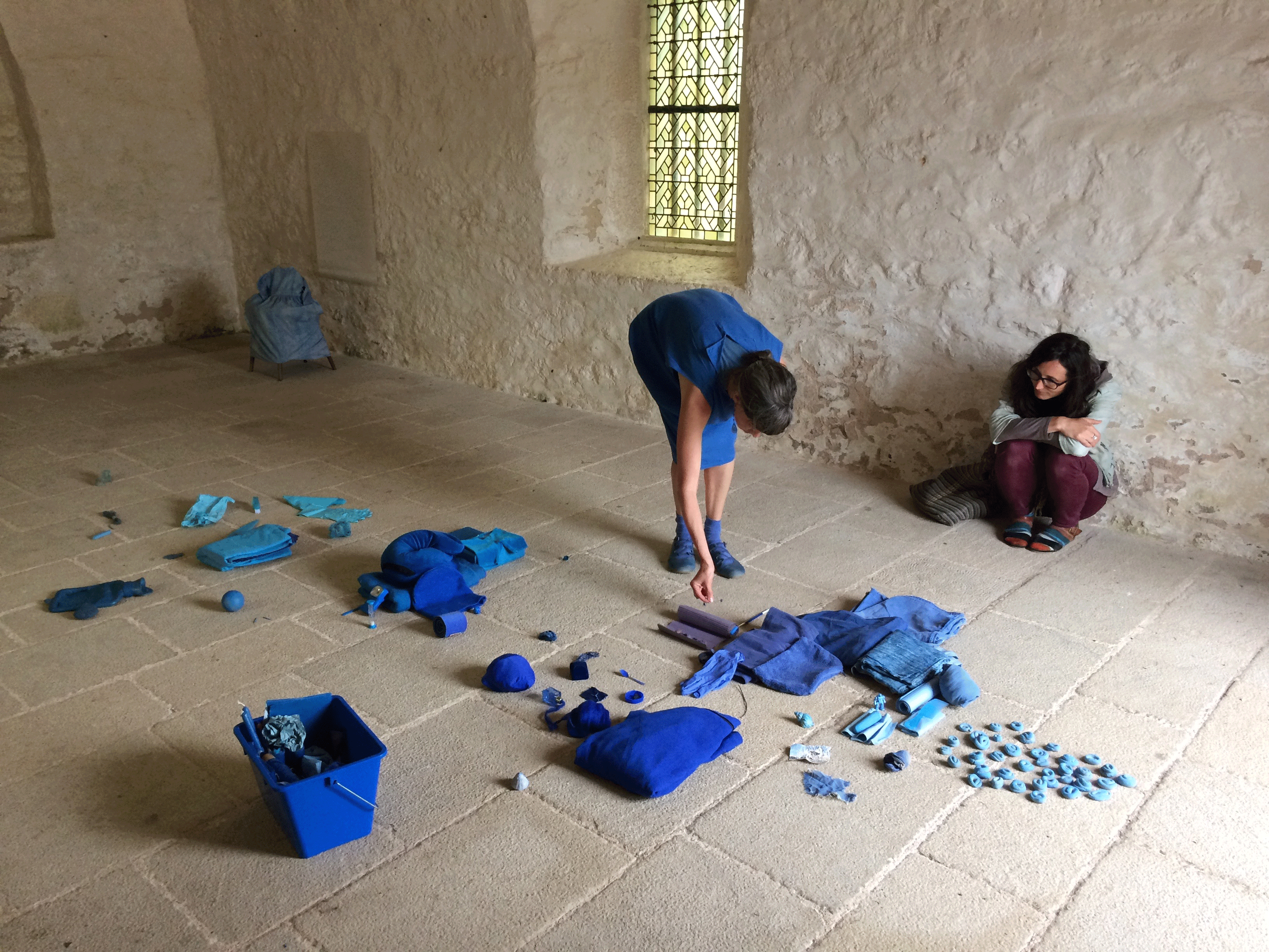 A Very Slow Blue, durational performance in an old church,Ile Tatihou, France, 2018