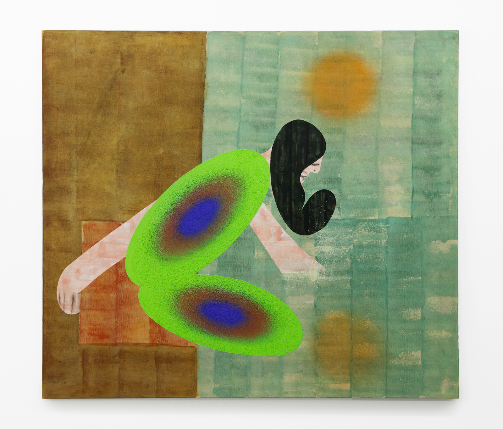 A Punch into the Water, 2023 Acrylic, resin, aquarellable pencil and sand on linen 150 x 170 cm