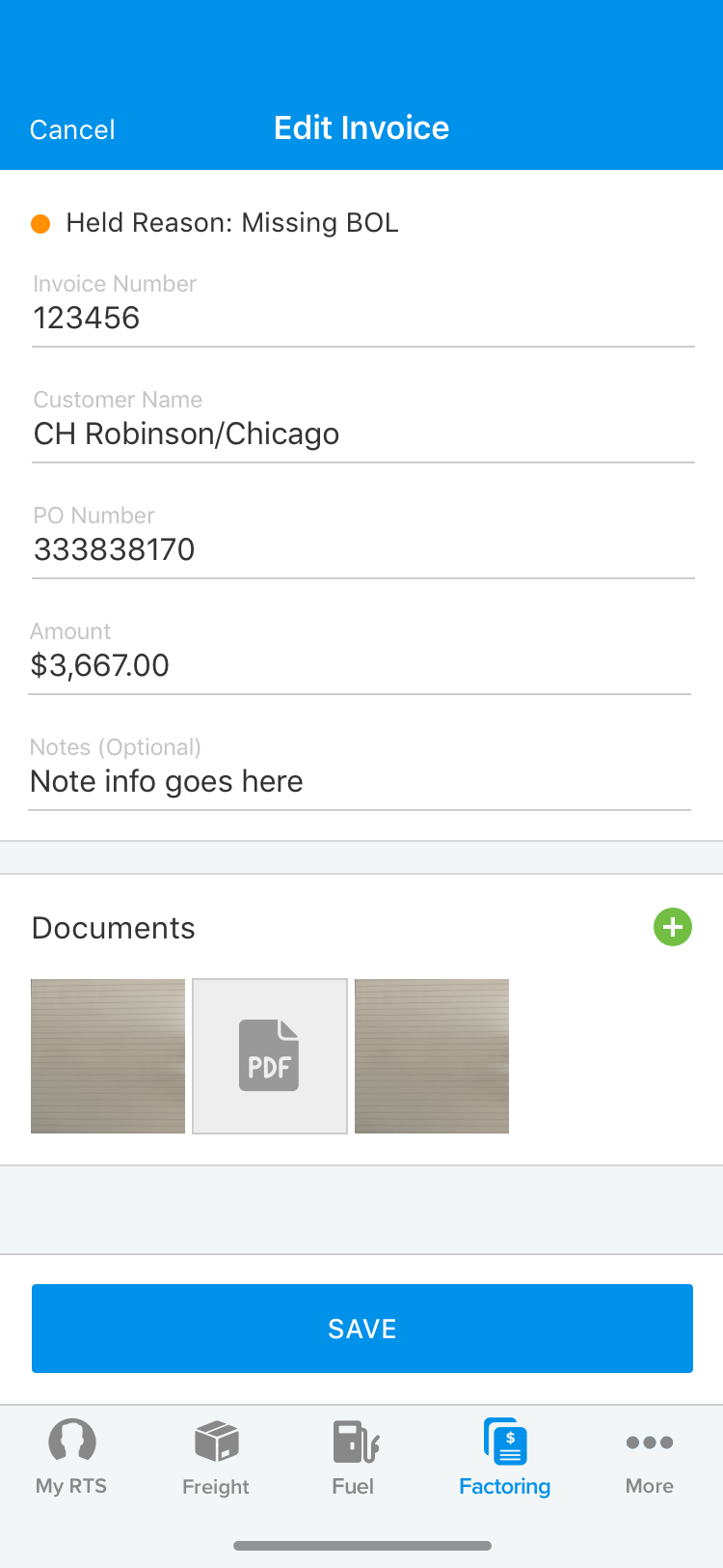Edit held invoice