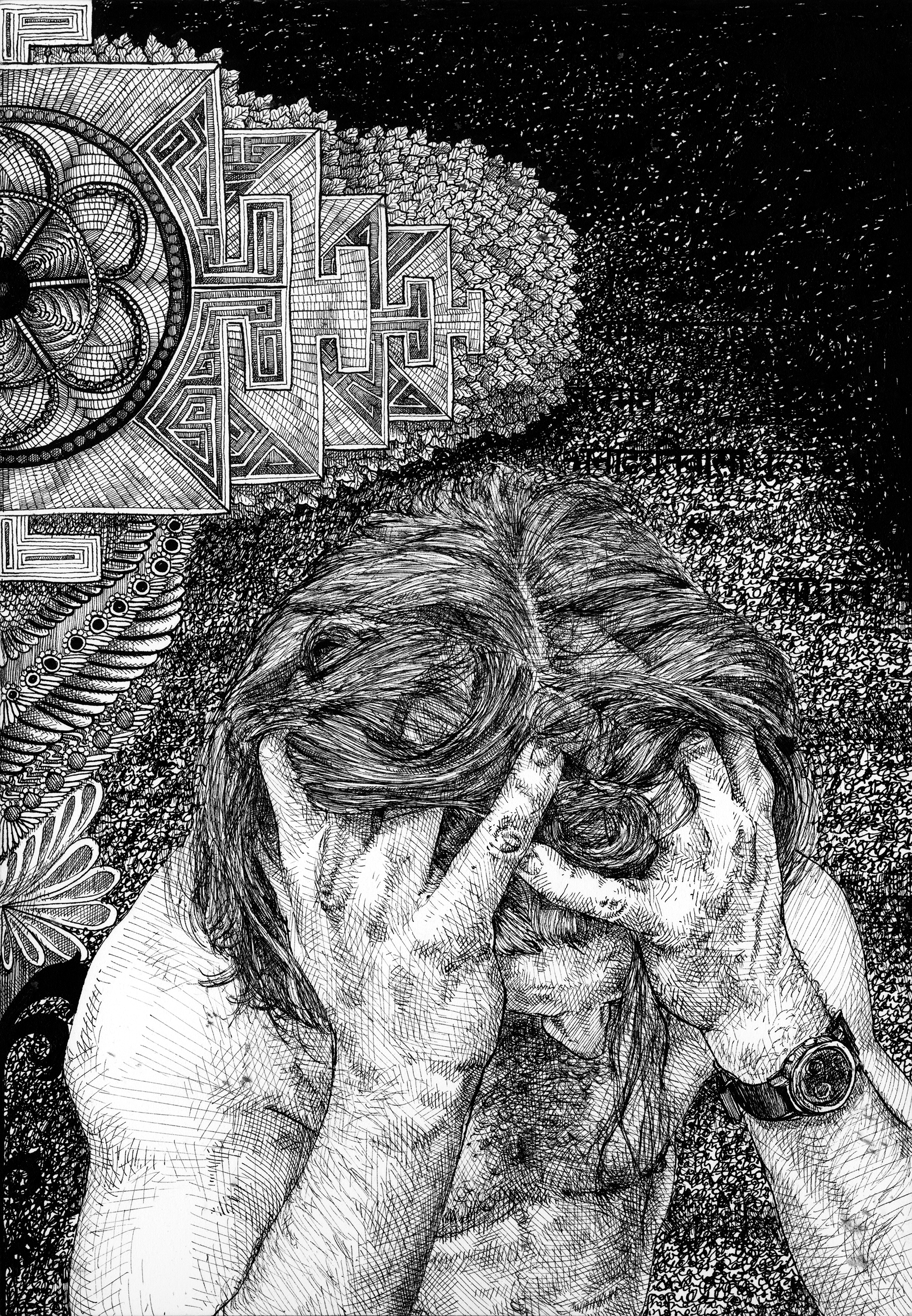 Decay2 (Nihil's Maw), right half of a diptych. Ink on paper, 2017