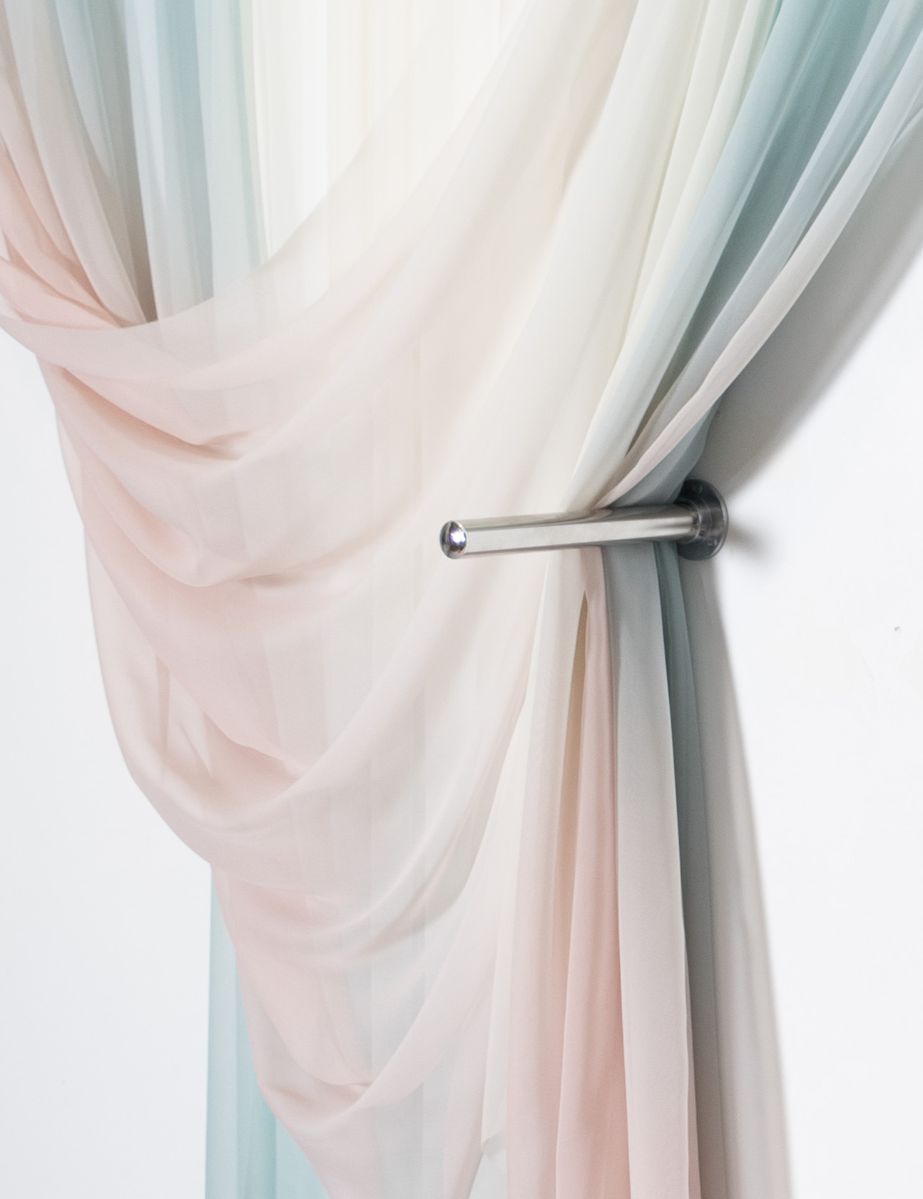 How to drape the Anaïs Anaïs imagery, detail, chromed steel and printed silk, 220x225cm, 2024.