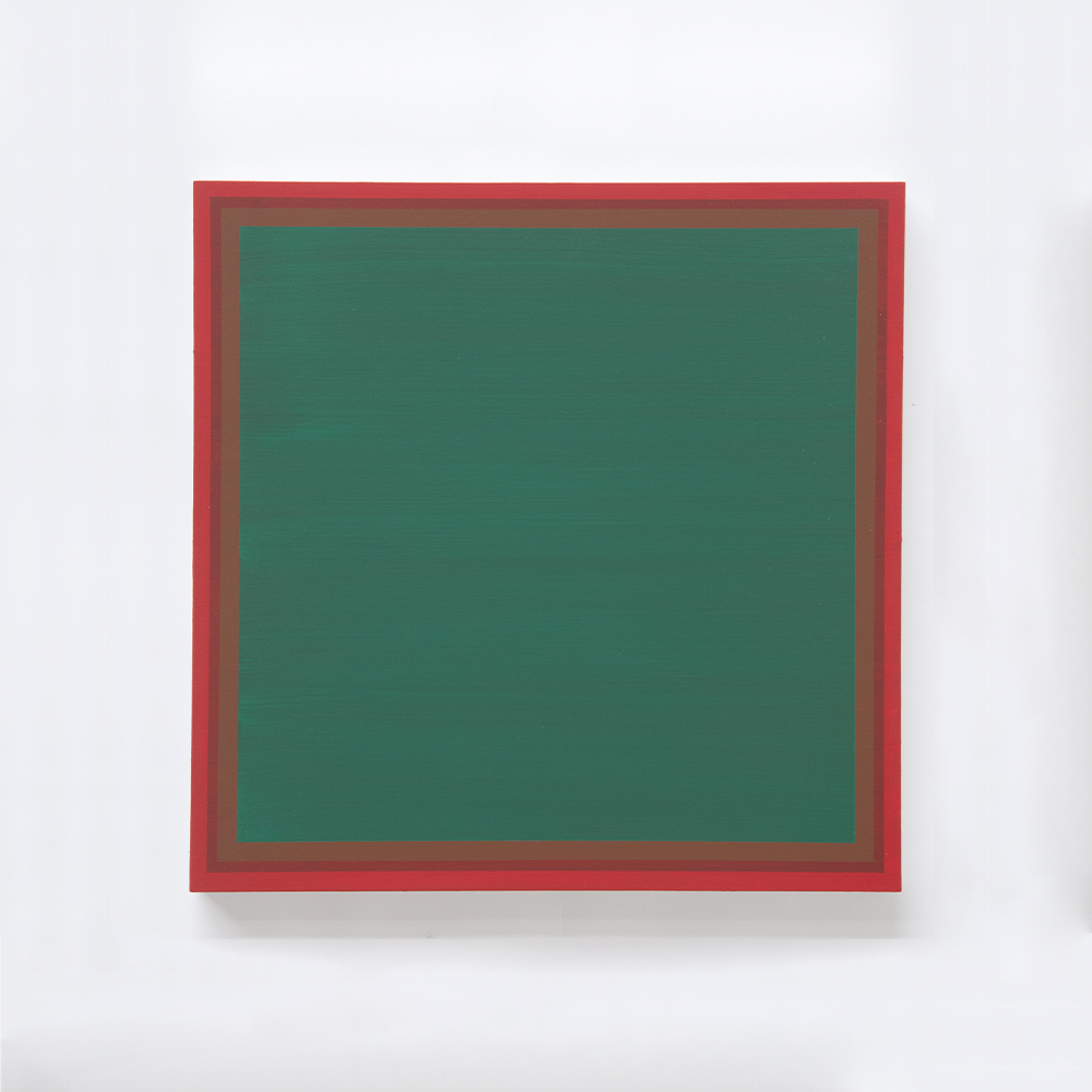 Q3 (green/red)), 2019, acrylic on wood 40 x40 x 5 cm