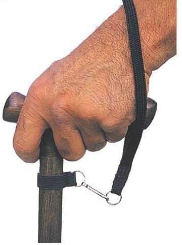 Contact (A hairy hand holding onto a cane with a strap.)