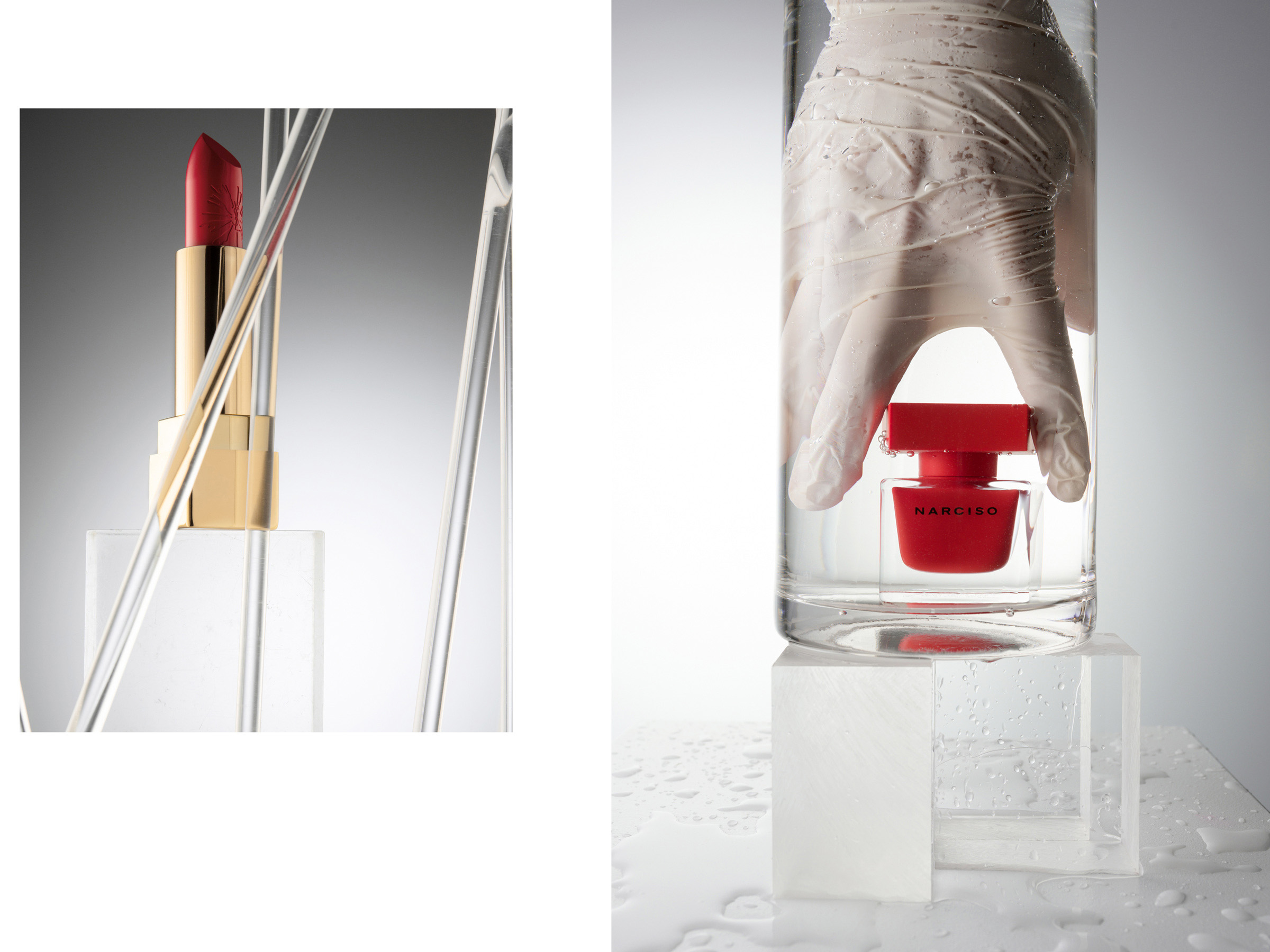 Sonja Gutschera + Leif Osthoff, Flacon, Lipstick, Close Up Beauty, Perfume, Rouge, Cosmetics, Scent, Water, Studio, Still Life, Plexi glass