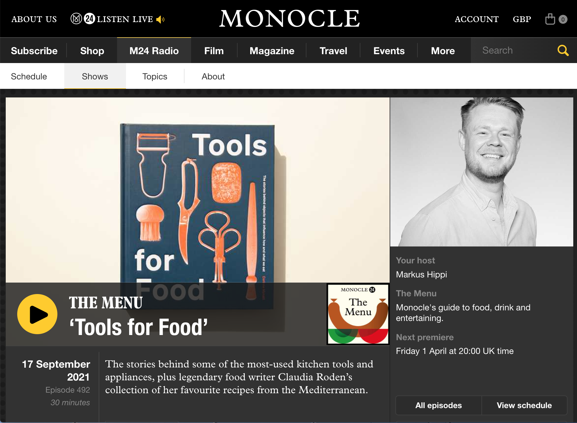 Monocle Radio, The Menu with Markus Hippi