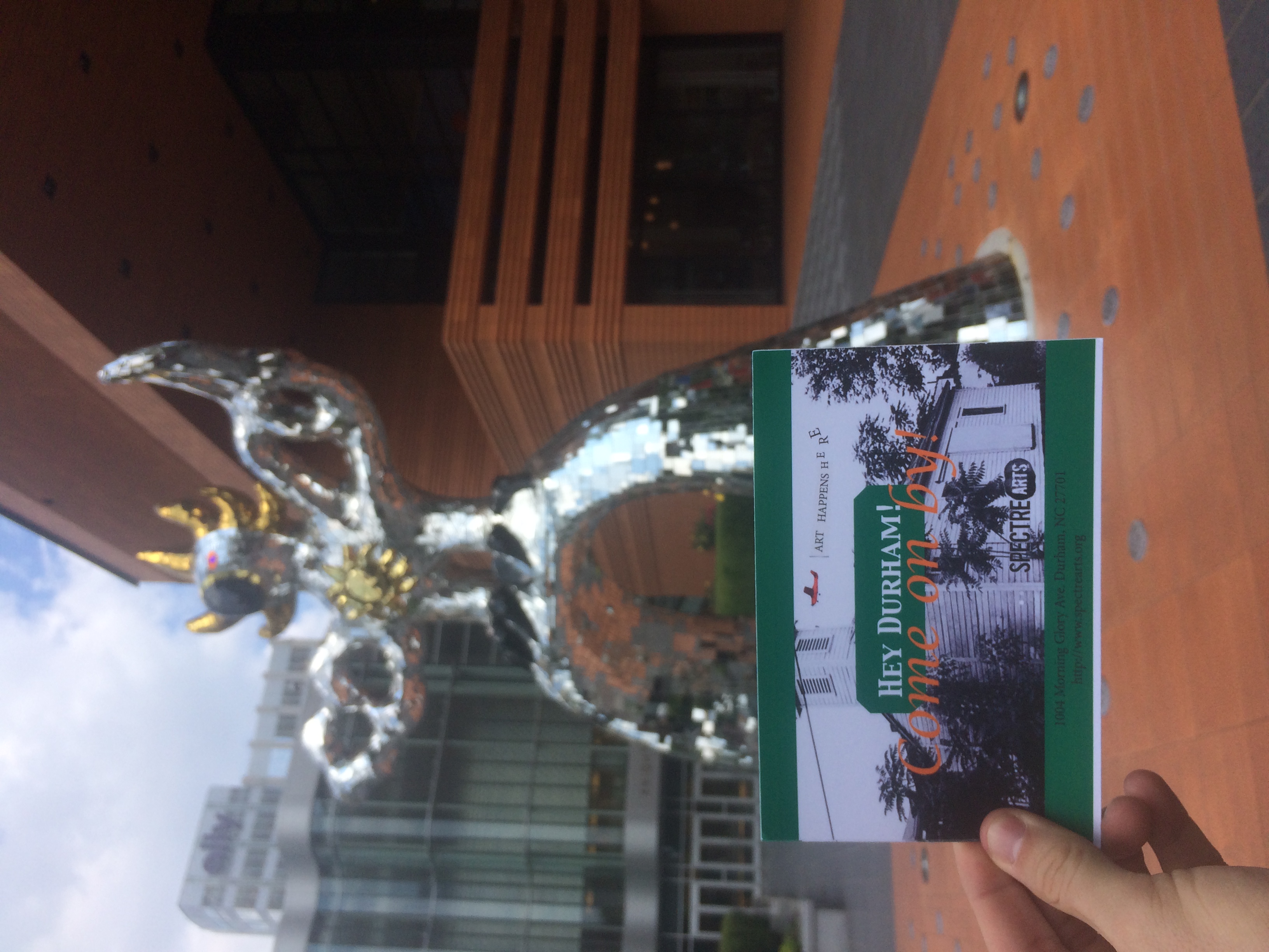 I left Karen's card under this Niki de Saint Phalle sculpture in Charolette, NC