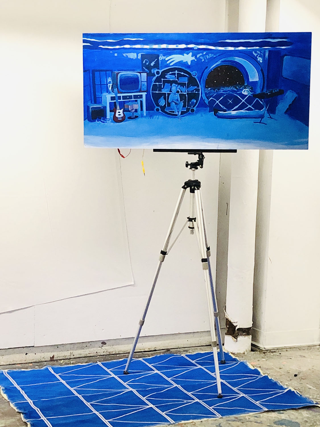 Contact; ContactOil on Panel, Found Material, Electricity, Audio, 24&rdquo; x 48&rdquo; Panel on 48&rdquo; Stand, 2022 